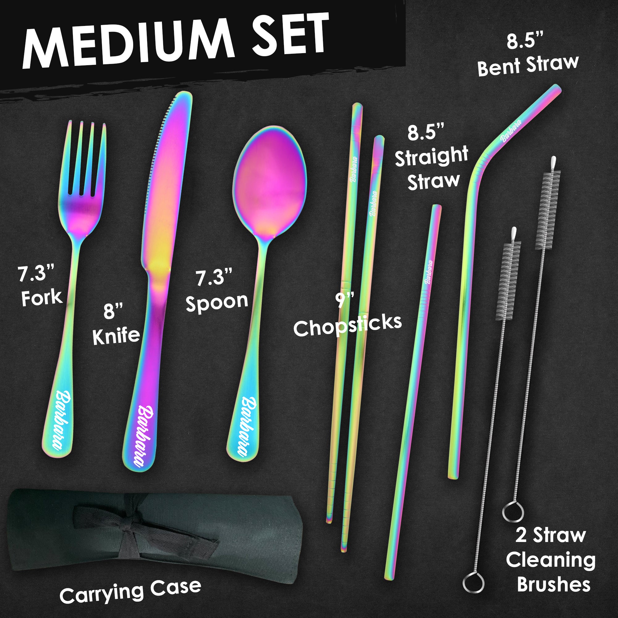 9-Piece Travel Flatware Set (Satin Rainbow)