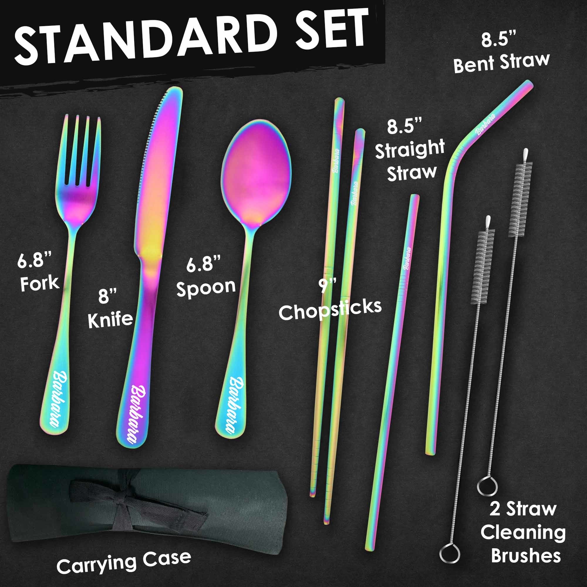 9-Piece Travel Flatware Set (Satin Rainbow)