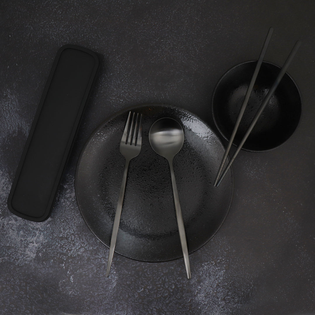 Travel Cutlery Box Set w/ Chopsticks (Satin Black)