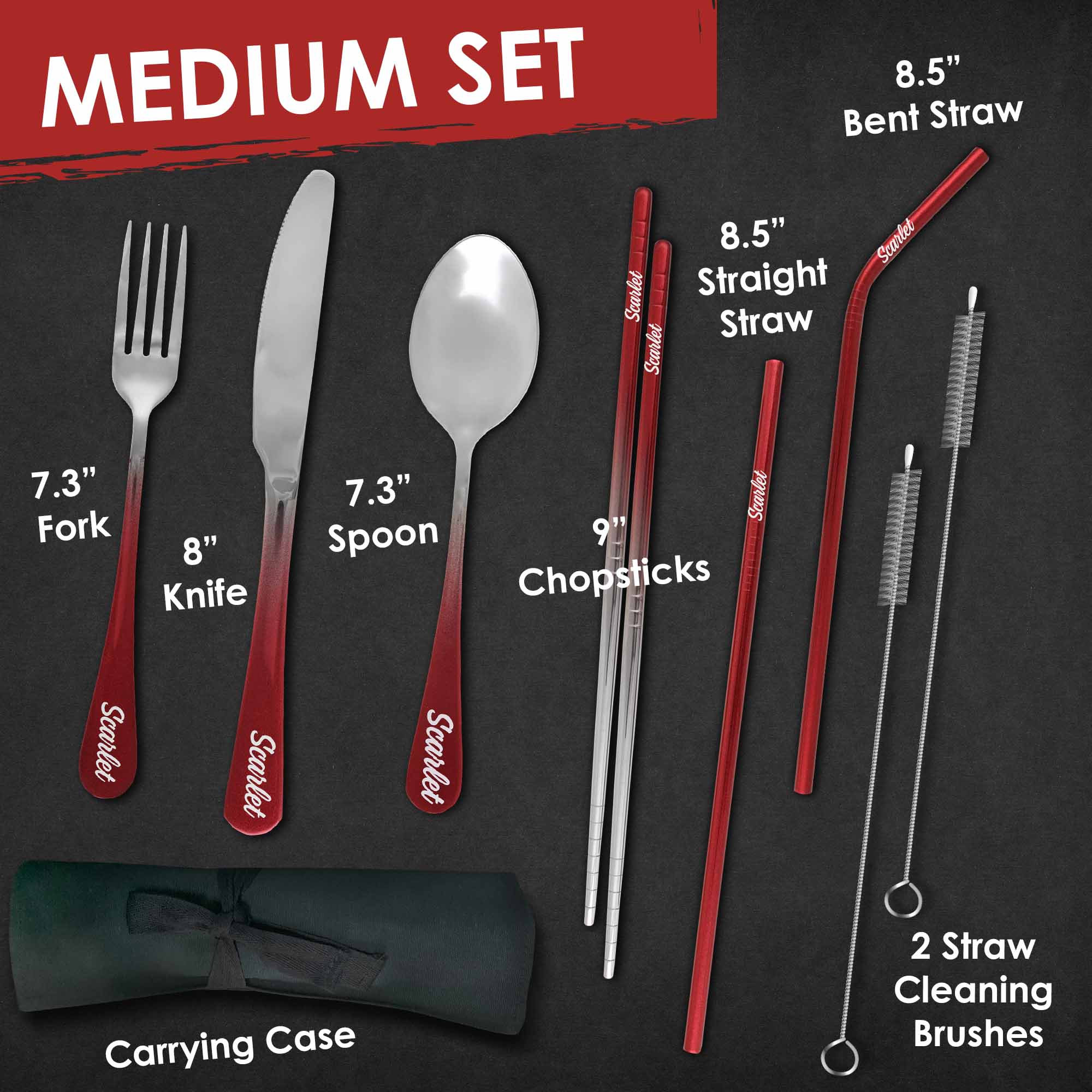 9-Piece Travel Flatware Set (Glossy Red Ombré)