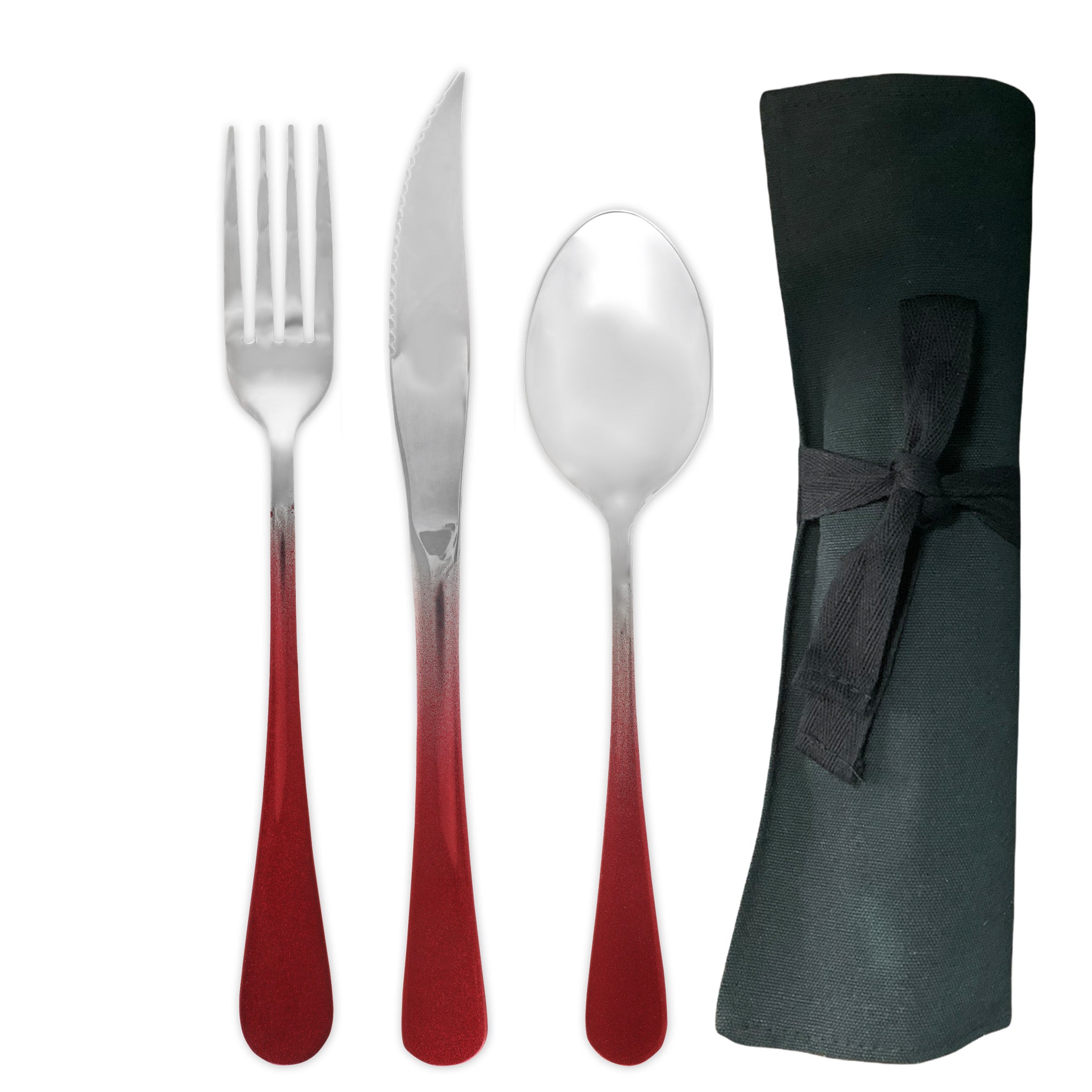 Large Traditional Travel Flatware Set with Steak Knife (Glossy Red Ombré)