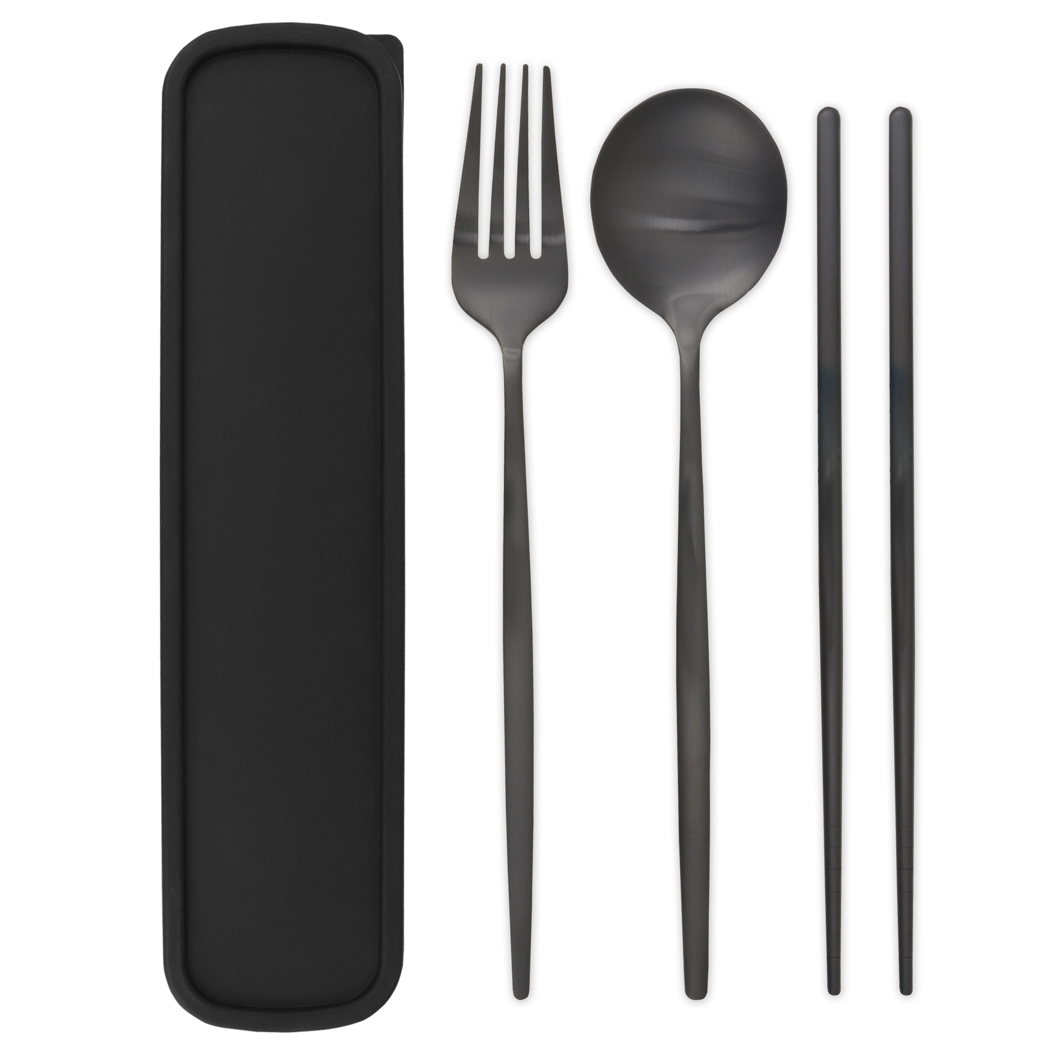 Travel Cutlery Box Set w/ Chopsticks (Satin Black)