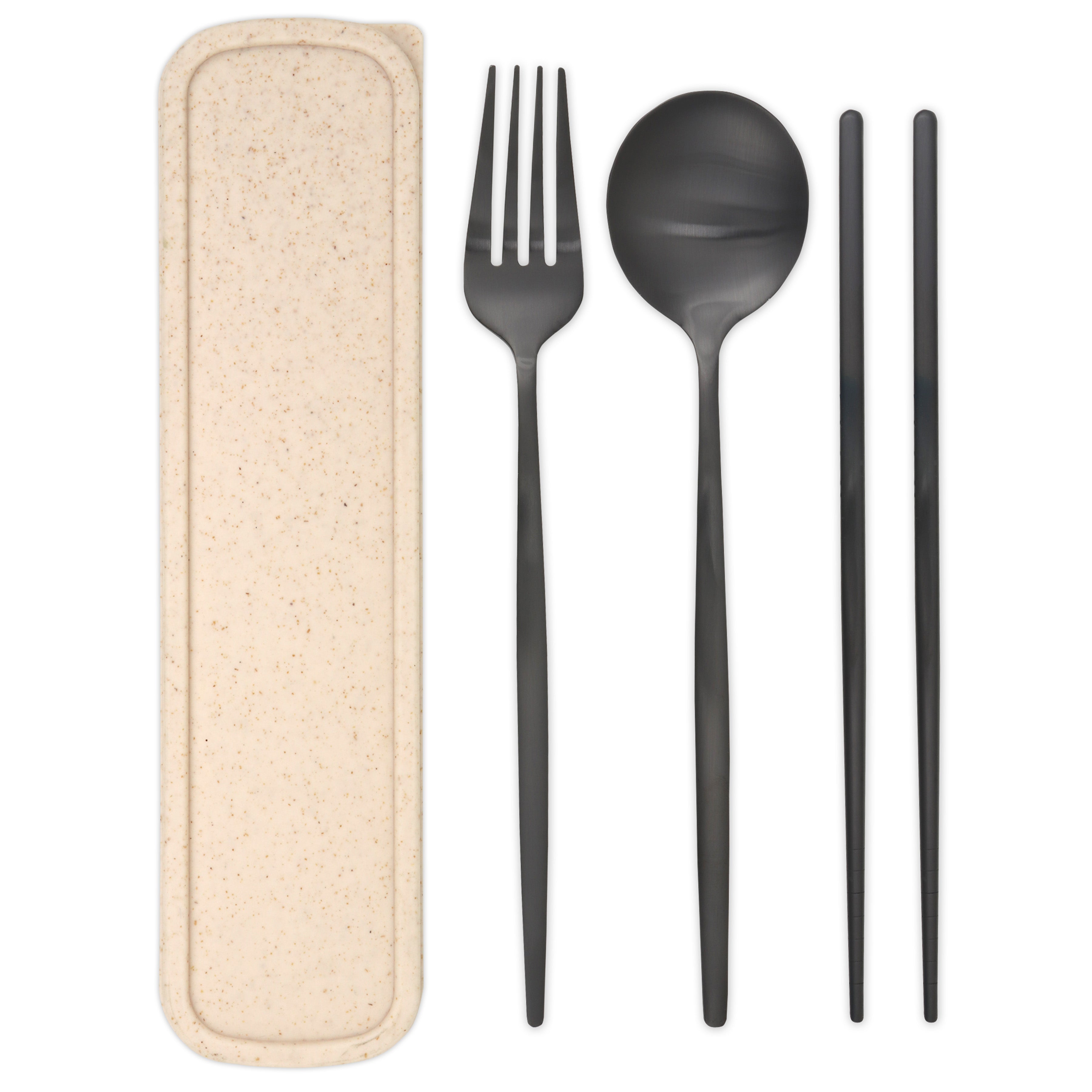 Travel Cutlery Box Set w/ Chopsticks (Satin Black)