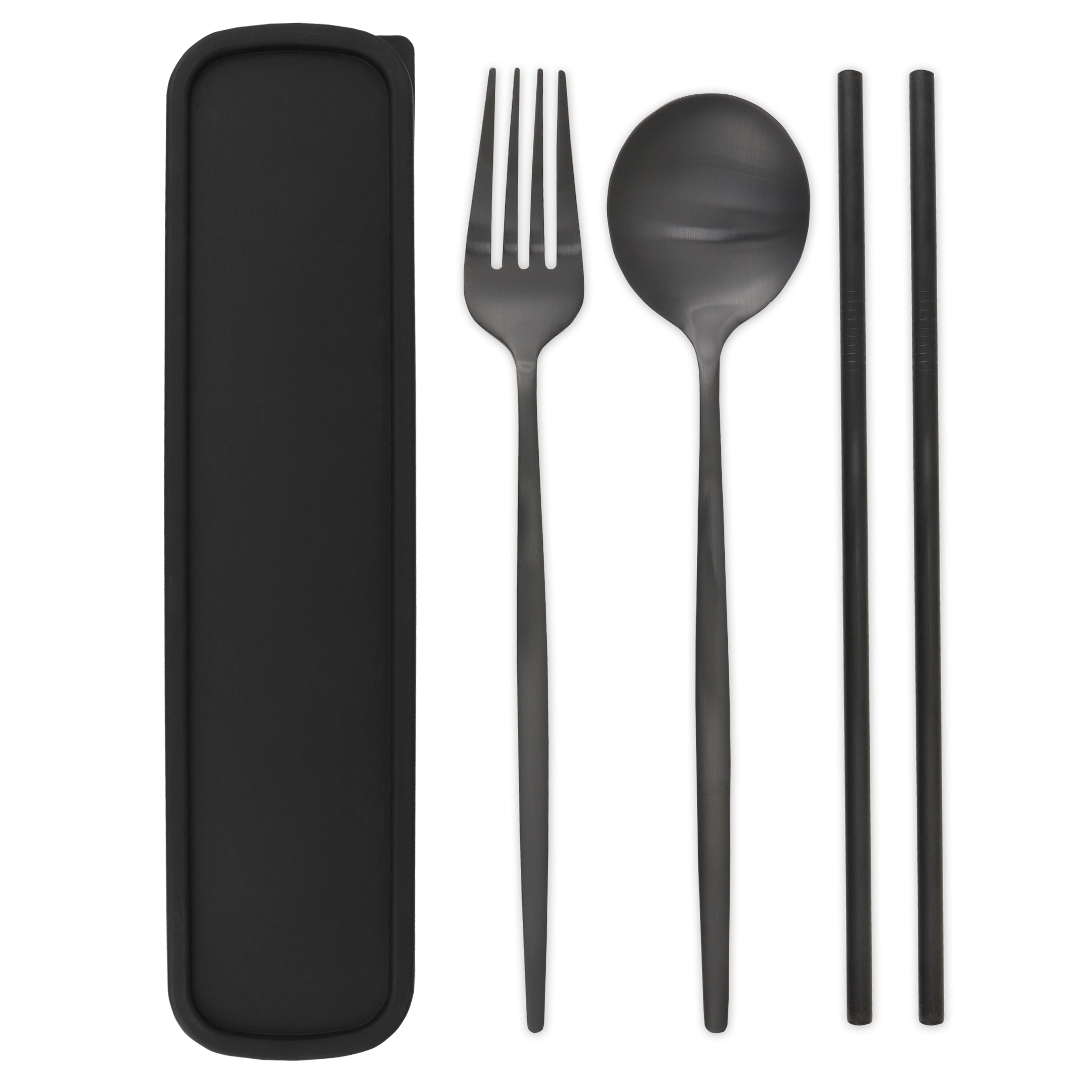 Travel Cutlery Box Set w/ Straws (Satin Black)