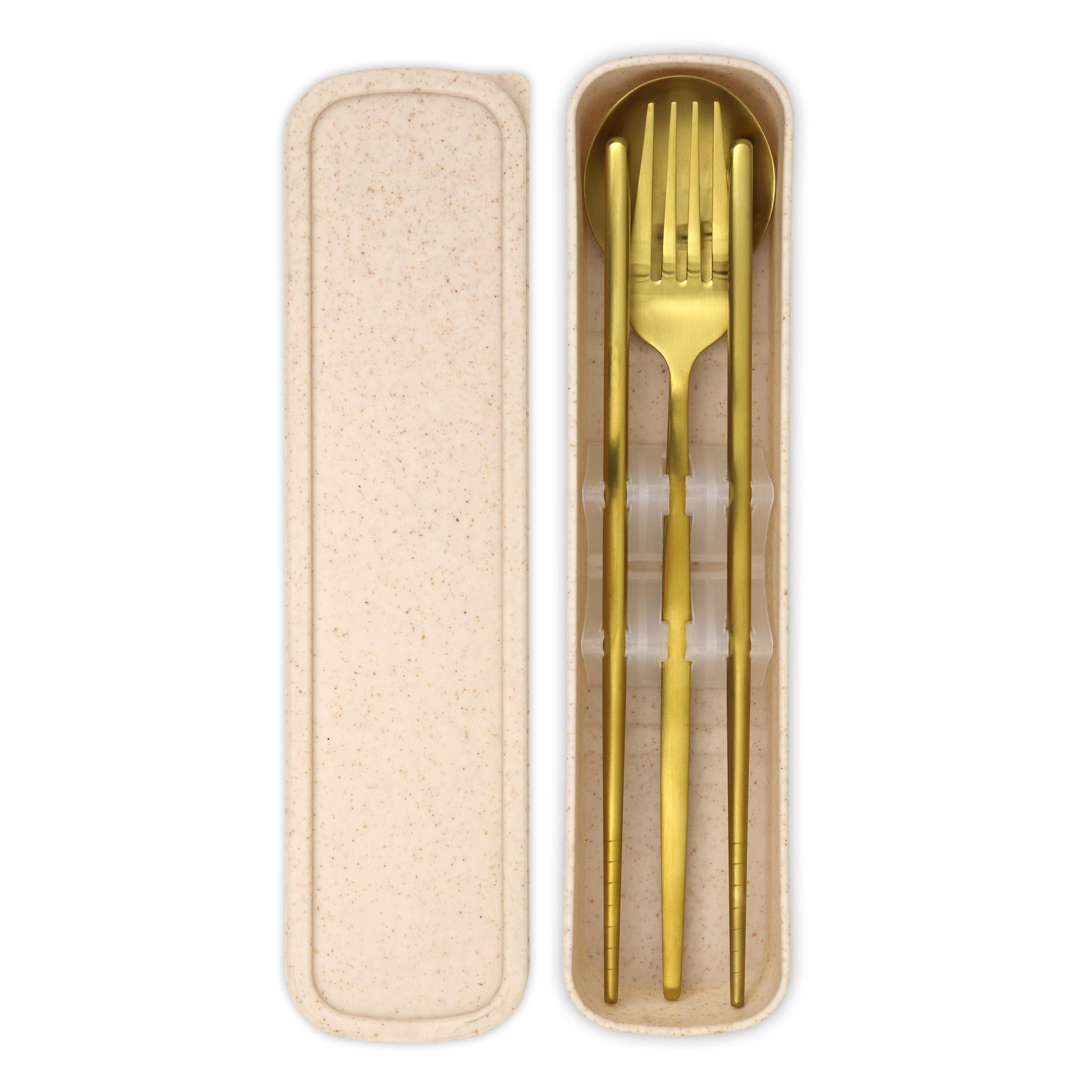 Travel Cutlery Box Set w/ Chopsticks (Satin Gold)