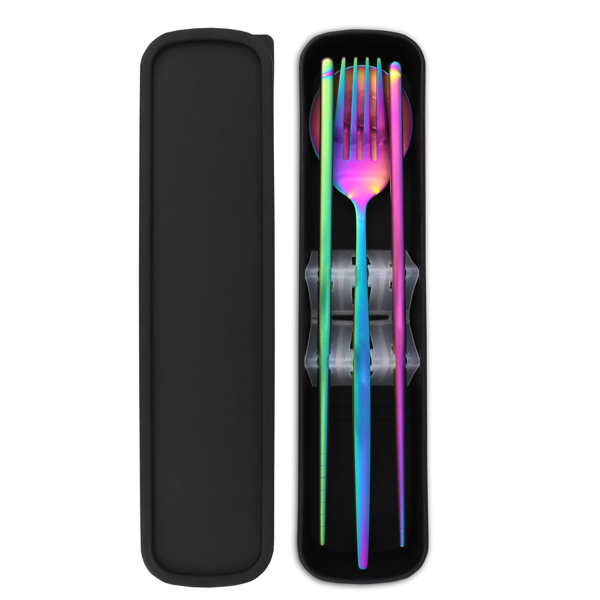 Travel Cutlery Box Set w/ Chopsticks (Satin Rainbow)