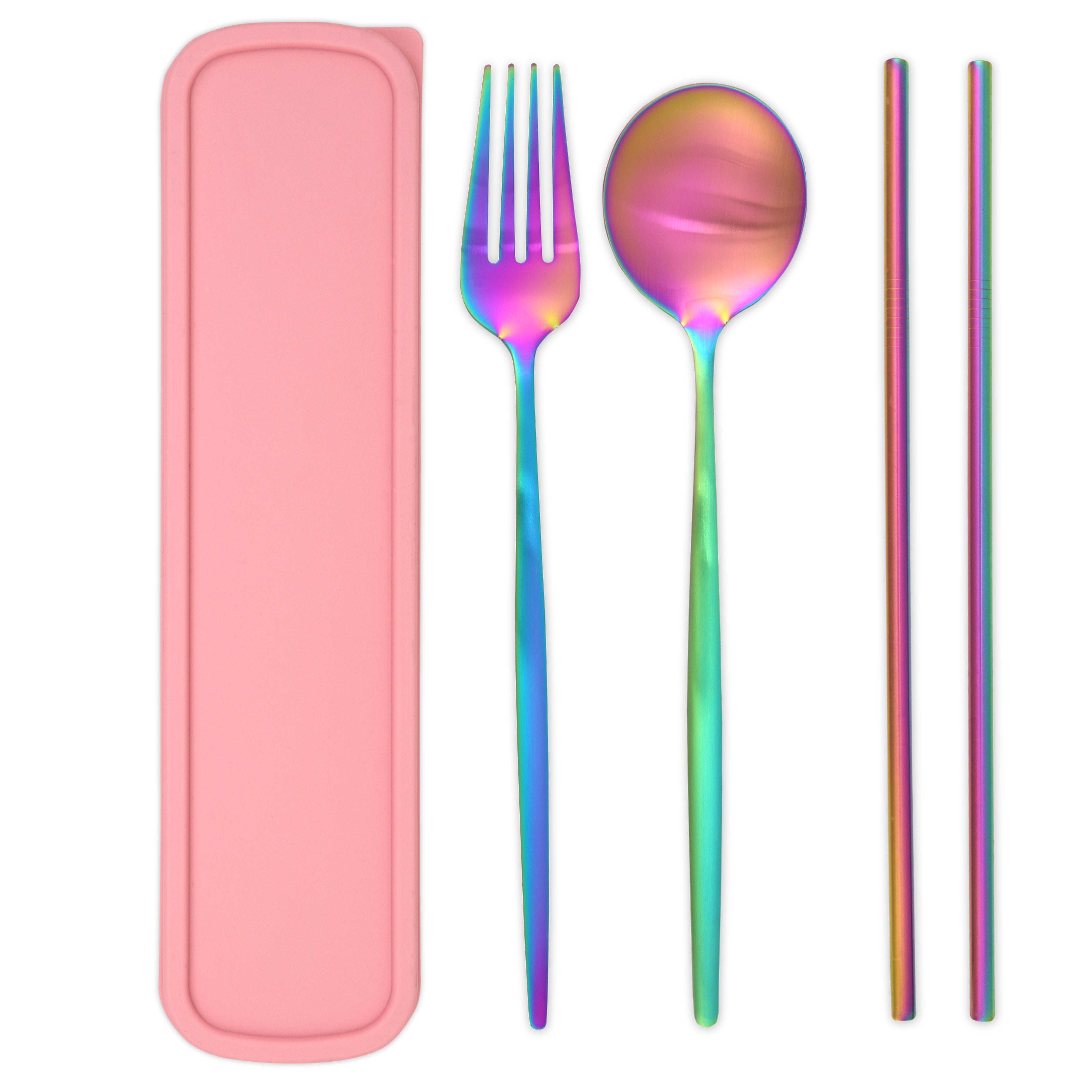 Travel Cutlery Box Set w/ Straws (Satin Rainbow)