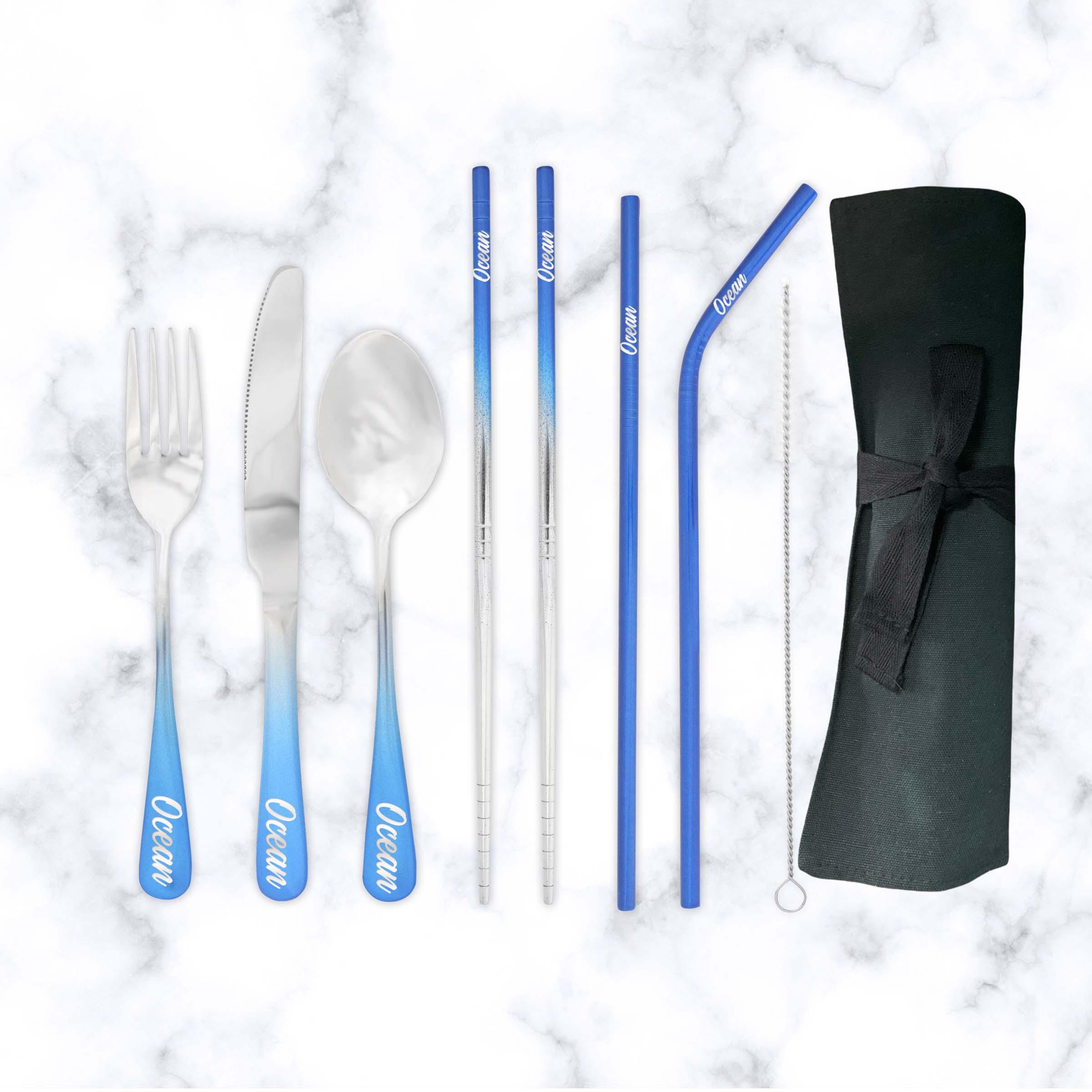 9-Piece Travel Flatware Set (Glossy Blue Ombre)