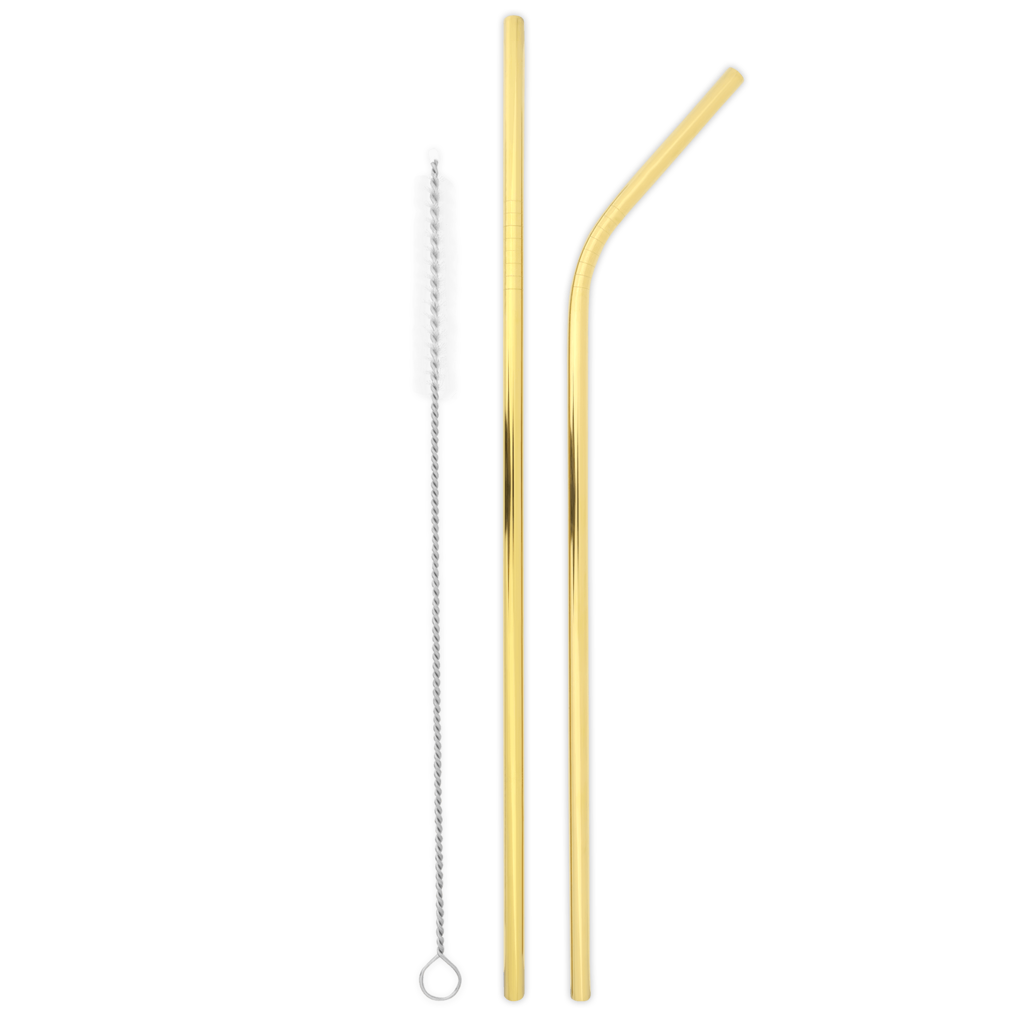 Long Double Trouble Stainless Steel Straw Set with Travel Pouch (Gold)