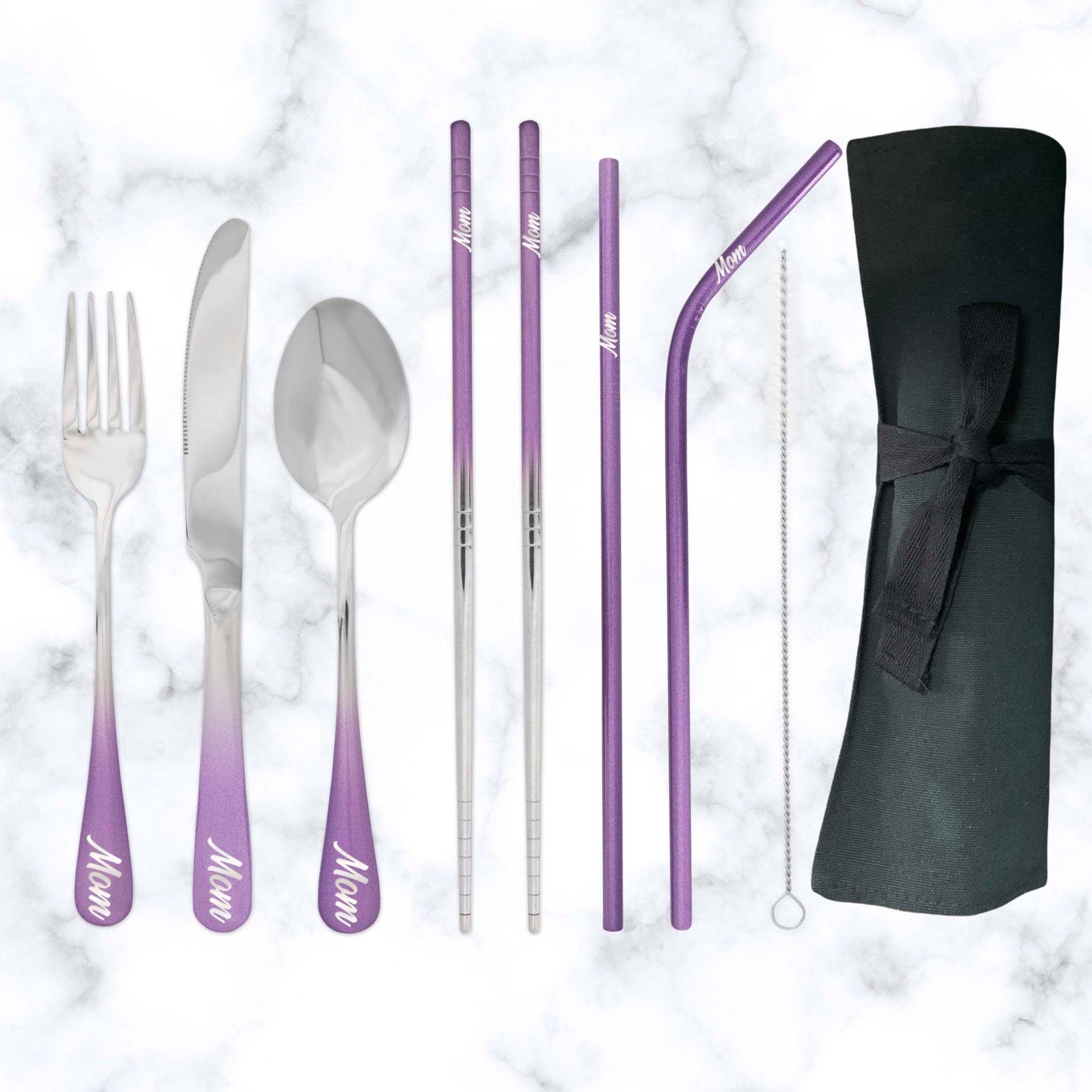 9-Piece Travel Flatware Set (Glossy Lavender Ombre)