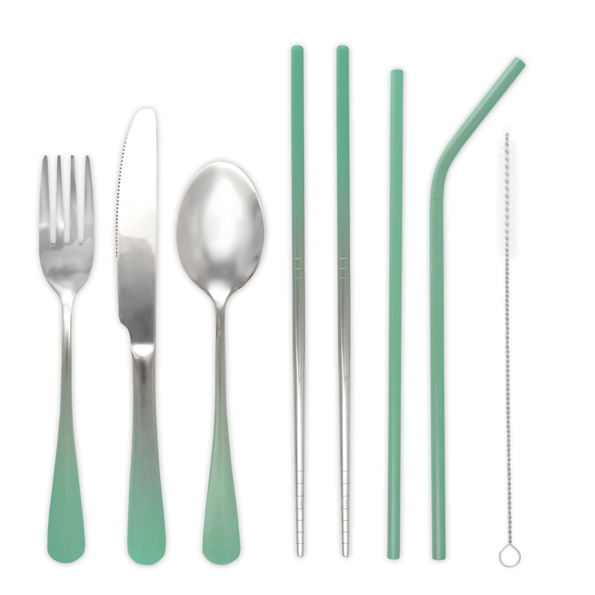 9-Piece Travel Flatware Set (Glossy Mint Green Ombré)