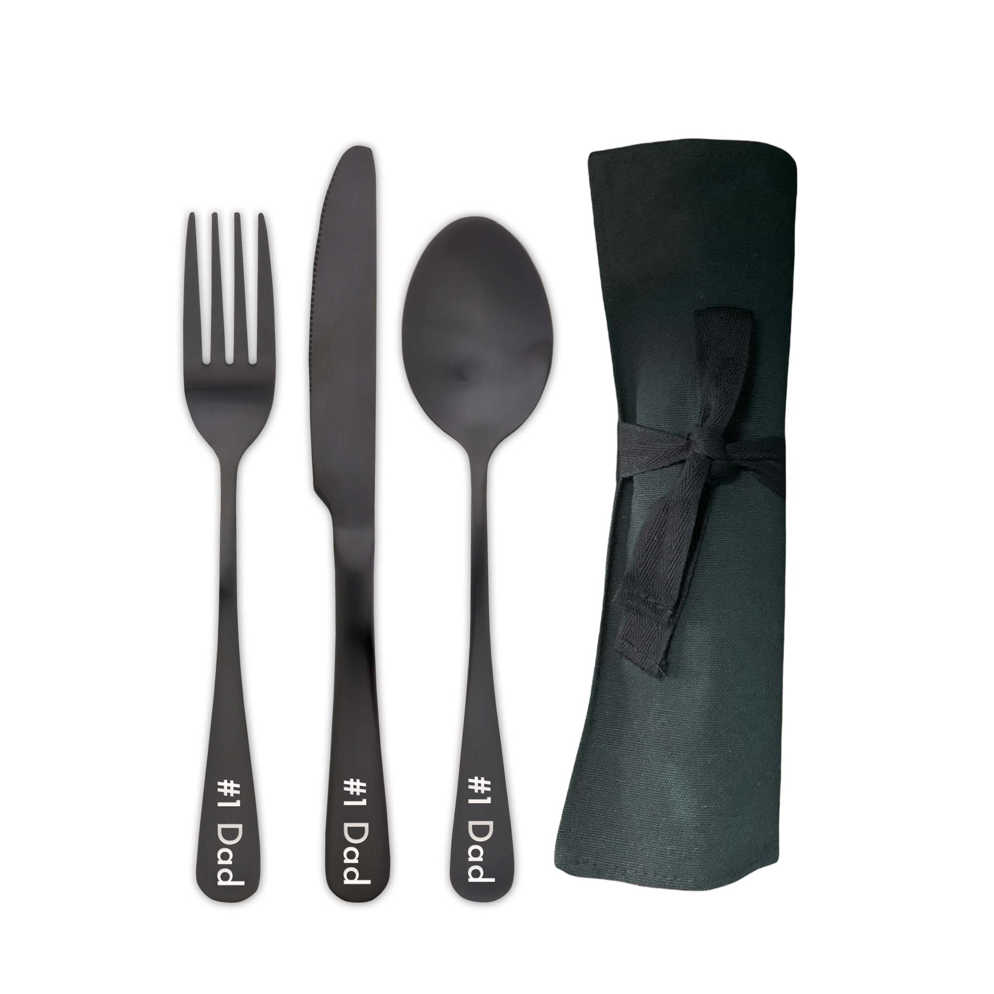 Traditional Travel Flatware Set in a Roll (Satin Black)