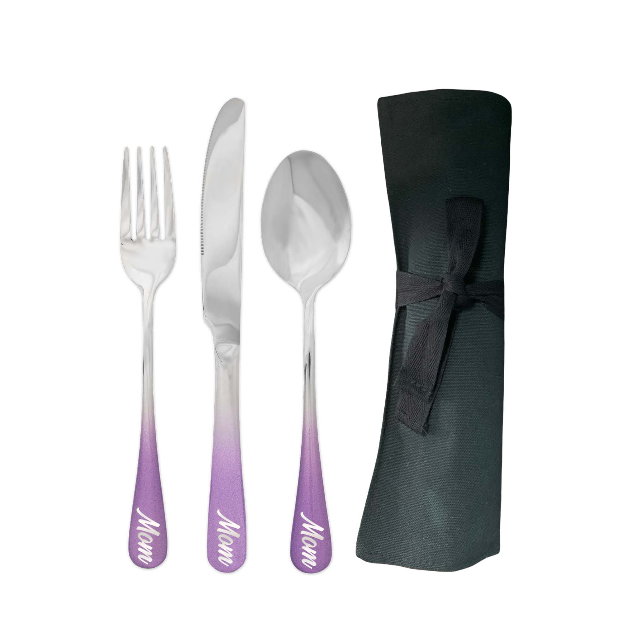 Traditional Travel Flatware Set in a Roll (Glossy Lavender Ombre)