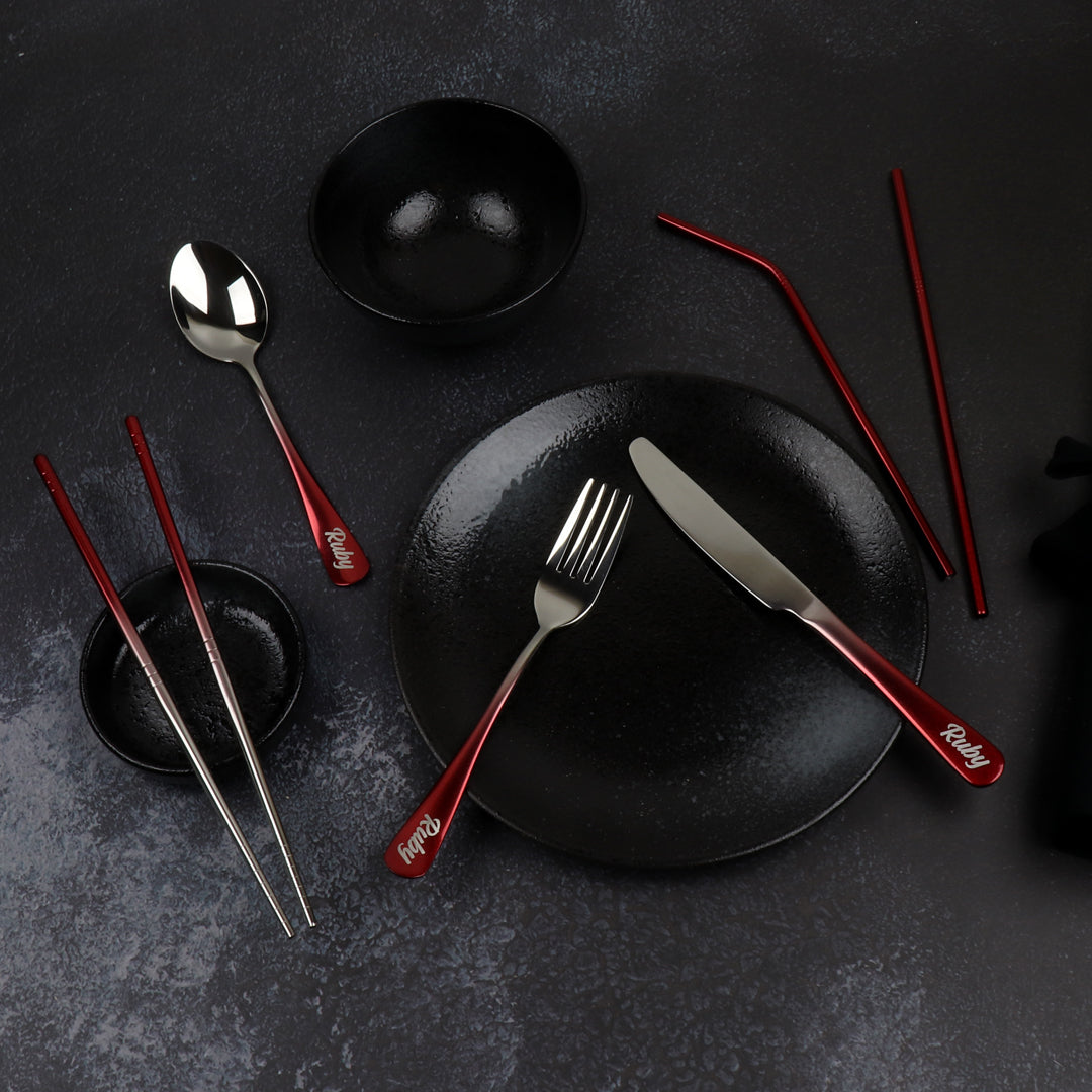 9-Piece Travel Flatware Set (Glossy Red Ombré)