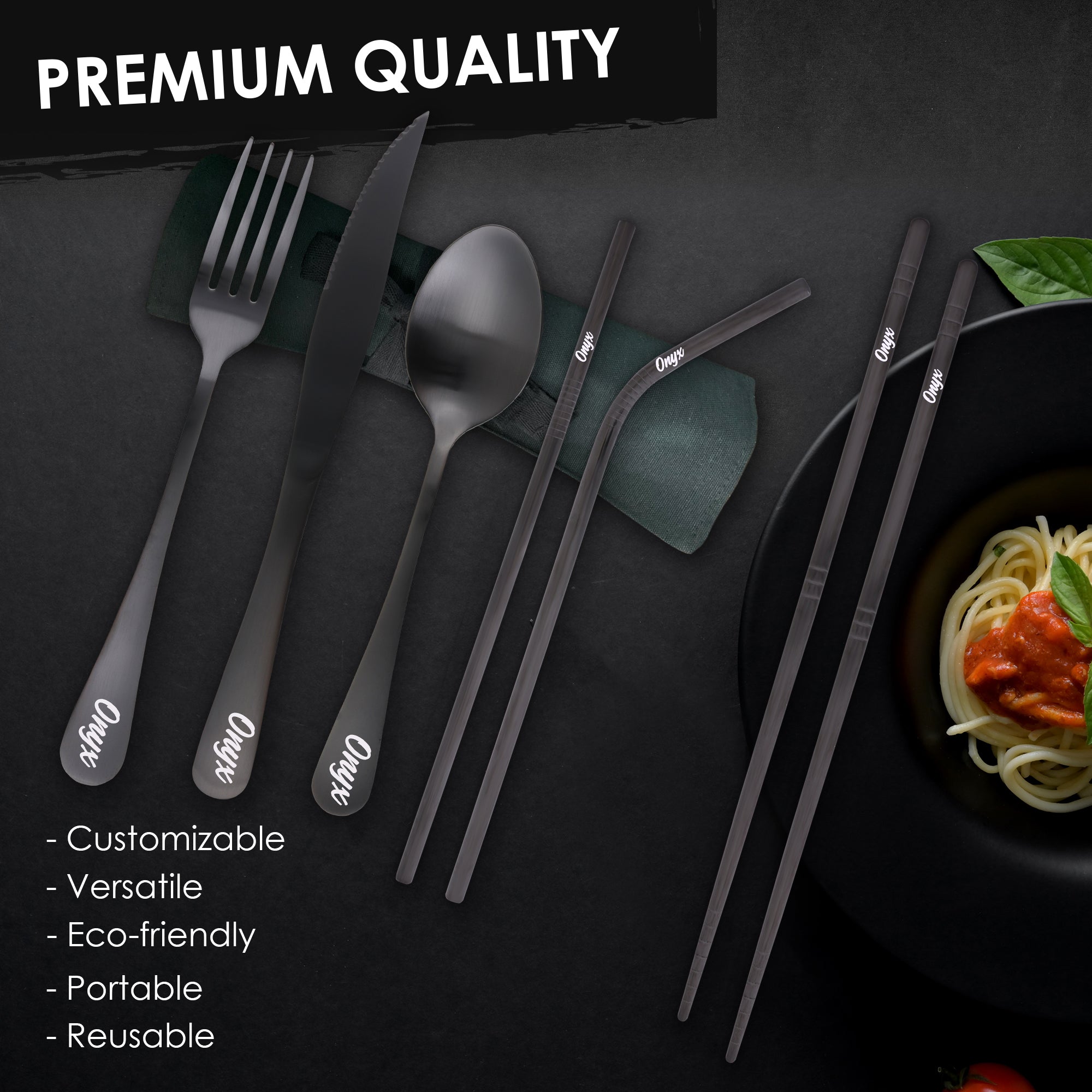 9-Piece Travel Flatware Set with Steak Knife (Satin Black)