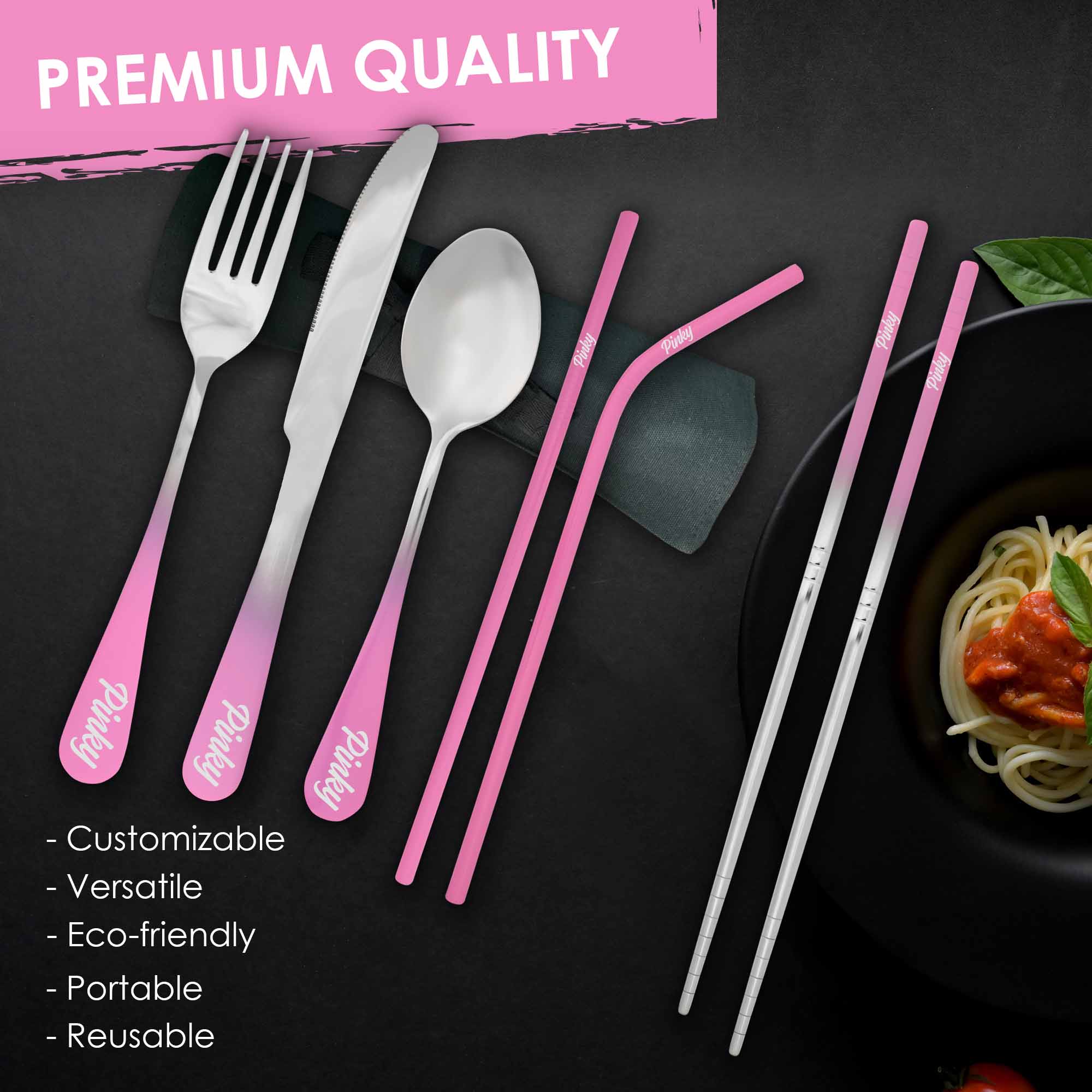 9-Piece Travel Flatware Set (Glossy Pink Ombré)