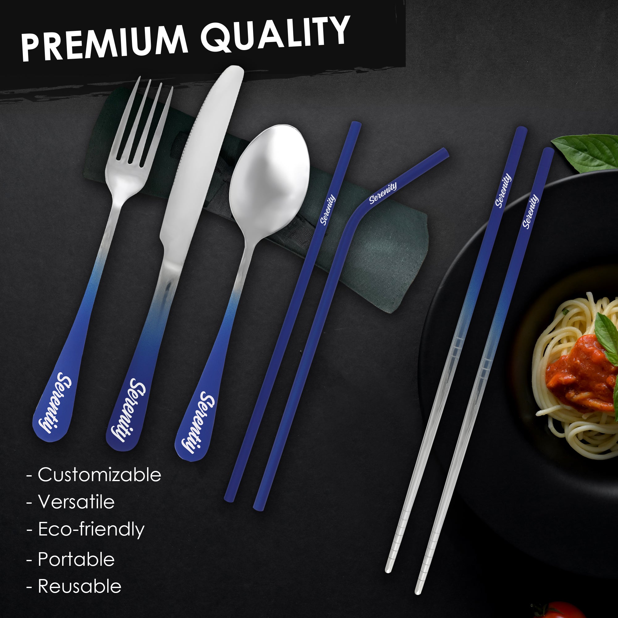 9-Piece Travel Flatware Set (Matte Navy Ombré)