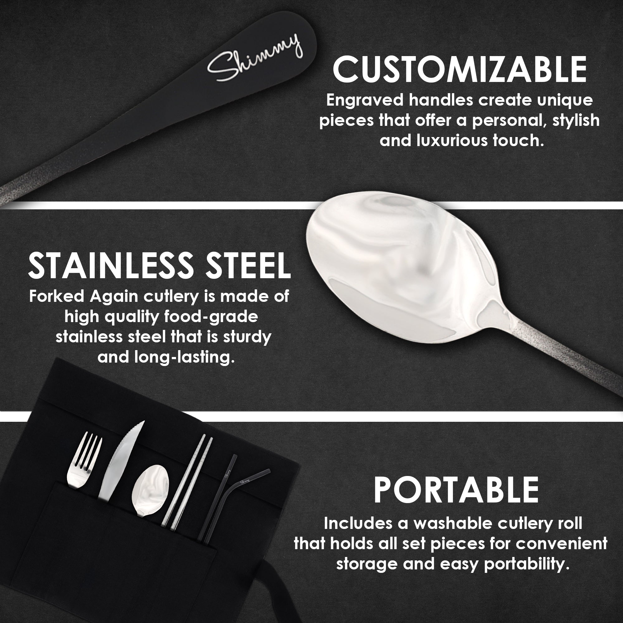 9-Piece Travel Flatware Set with Steak Knife (Matte Black Ombré)