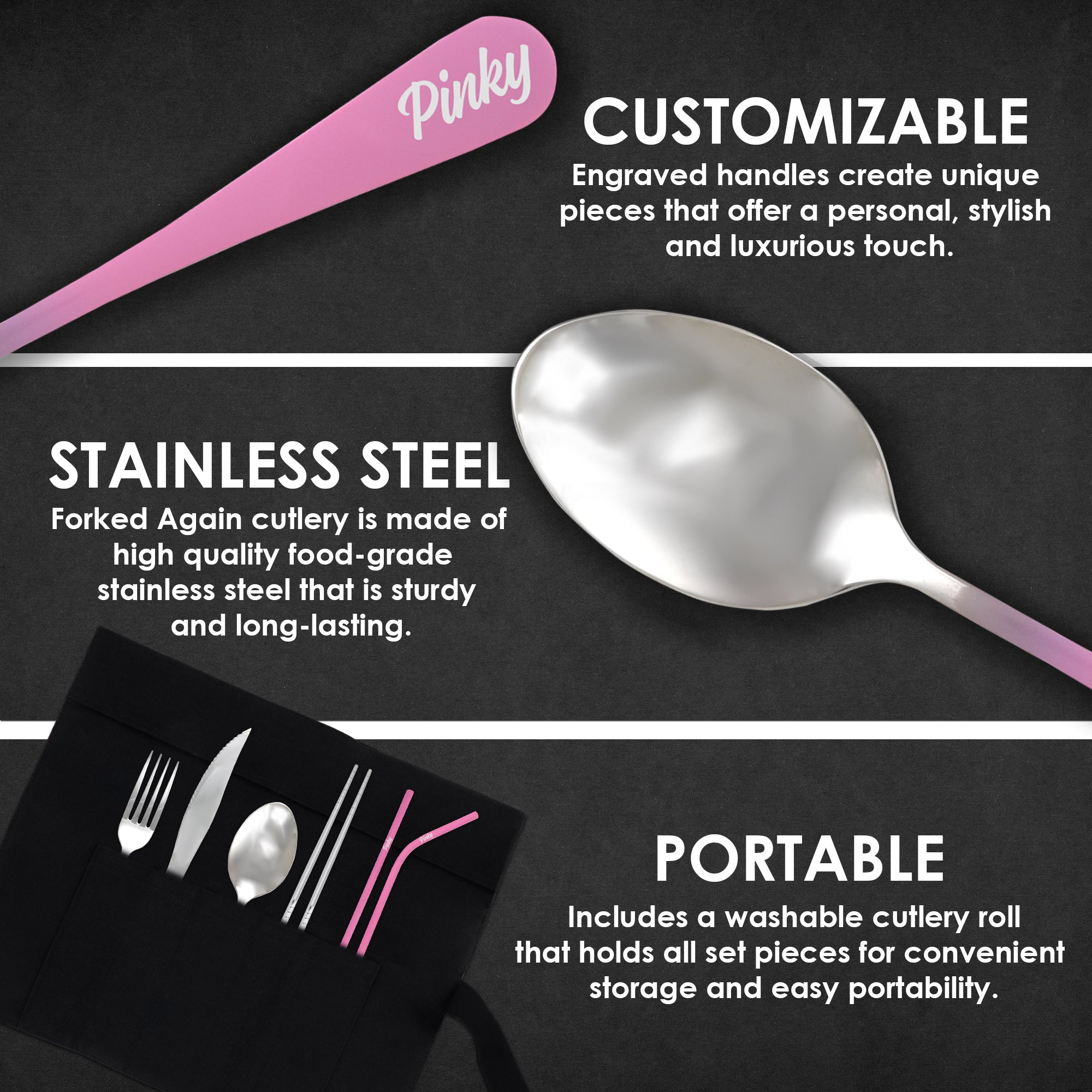 9-Piece Travel Flatware Set with Steak Knife (Glossy Pink Ombré)