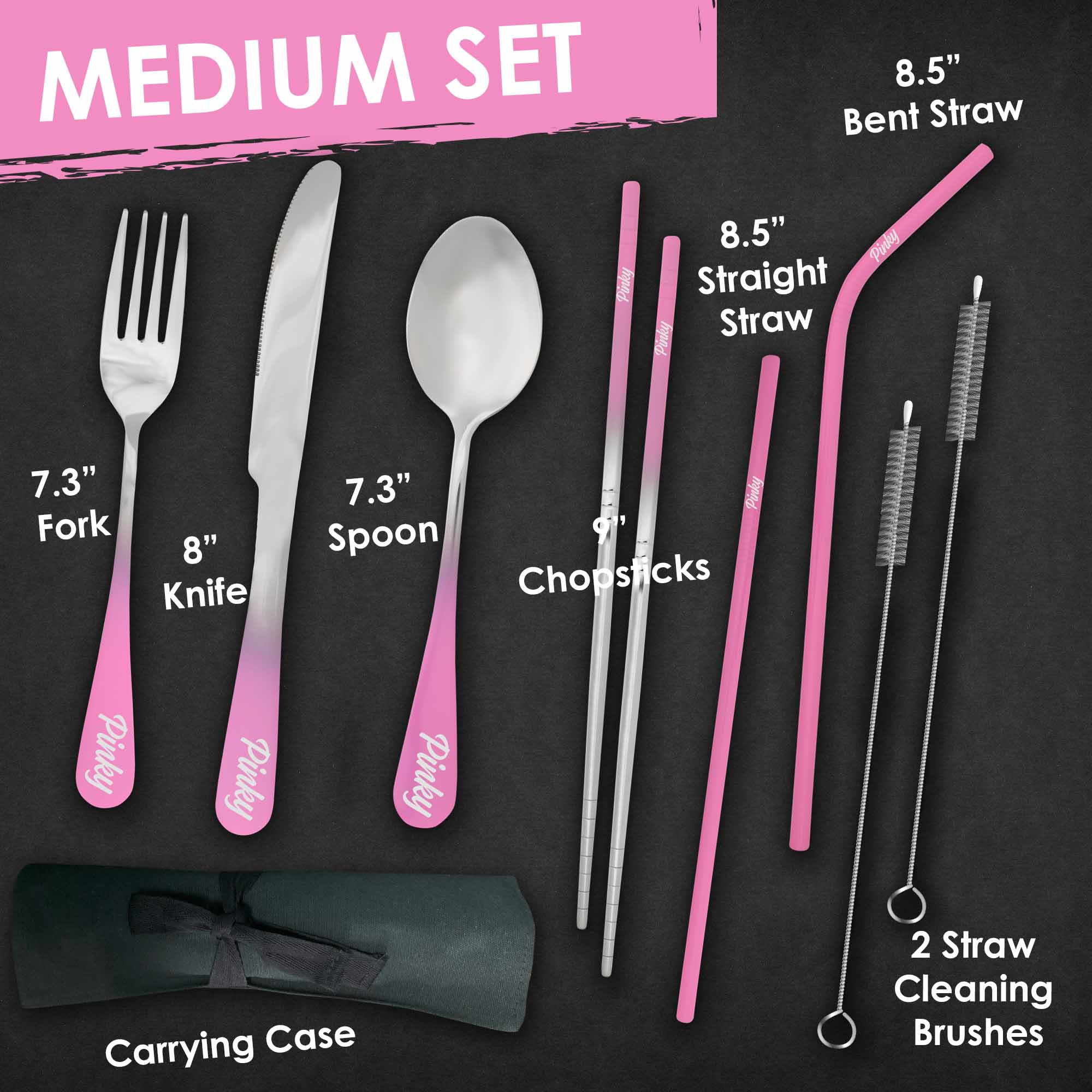 9-Piece Travel Flatware Set (Glossy Pink Ombré)