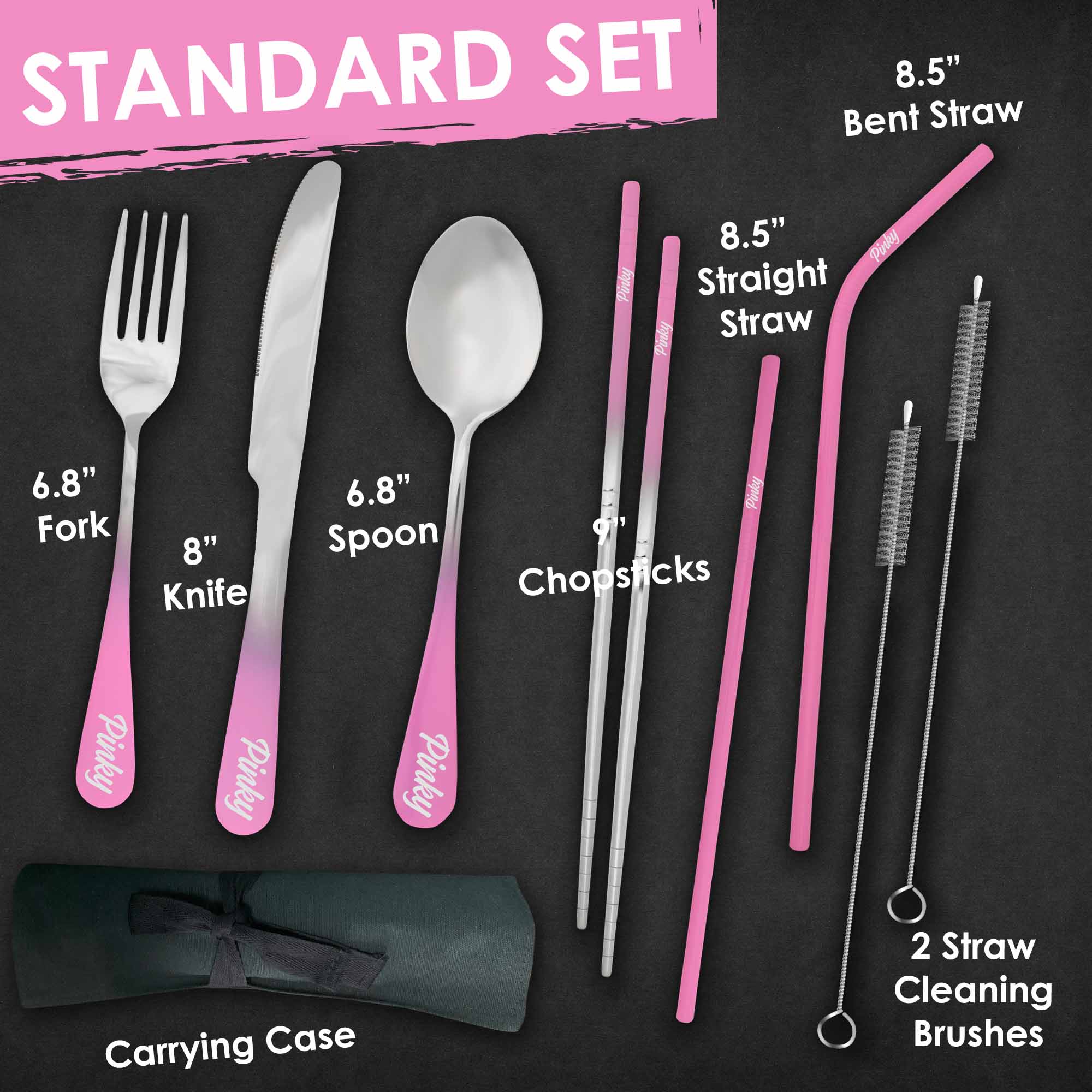 9-Piece Travel Flatware Set (Glossy Pink Ombré)