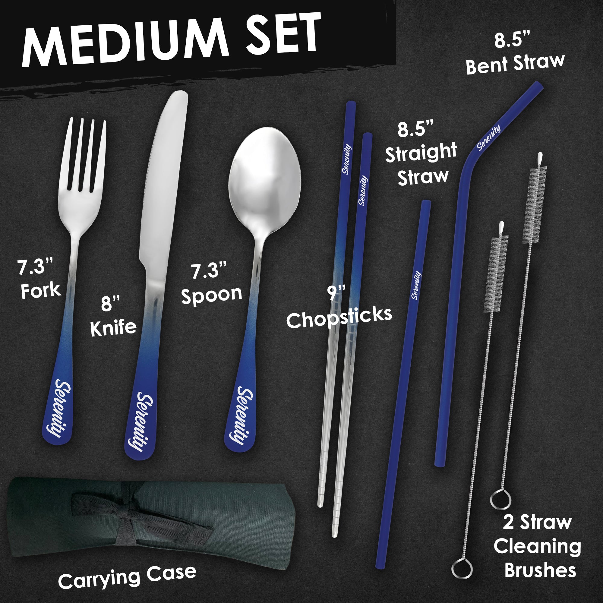 9-Piece Travel Flatware Set (Matte Navy Ombré)