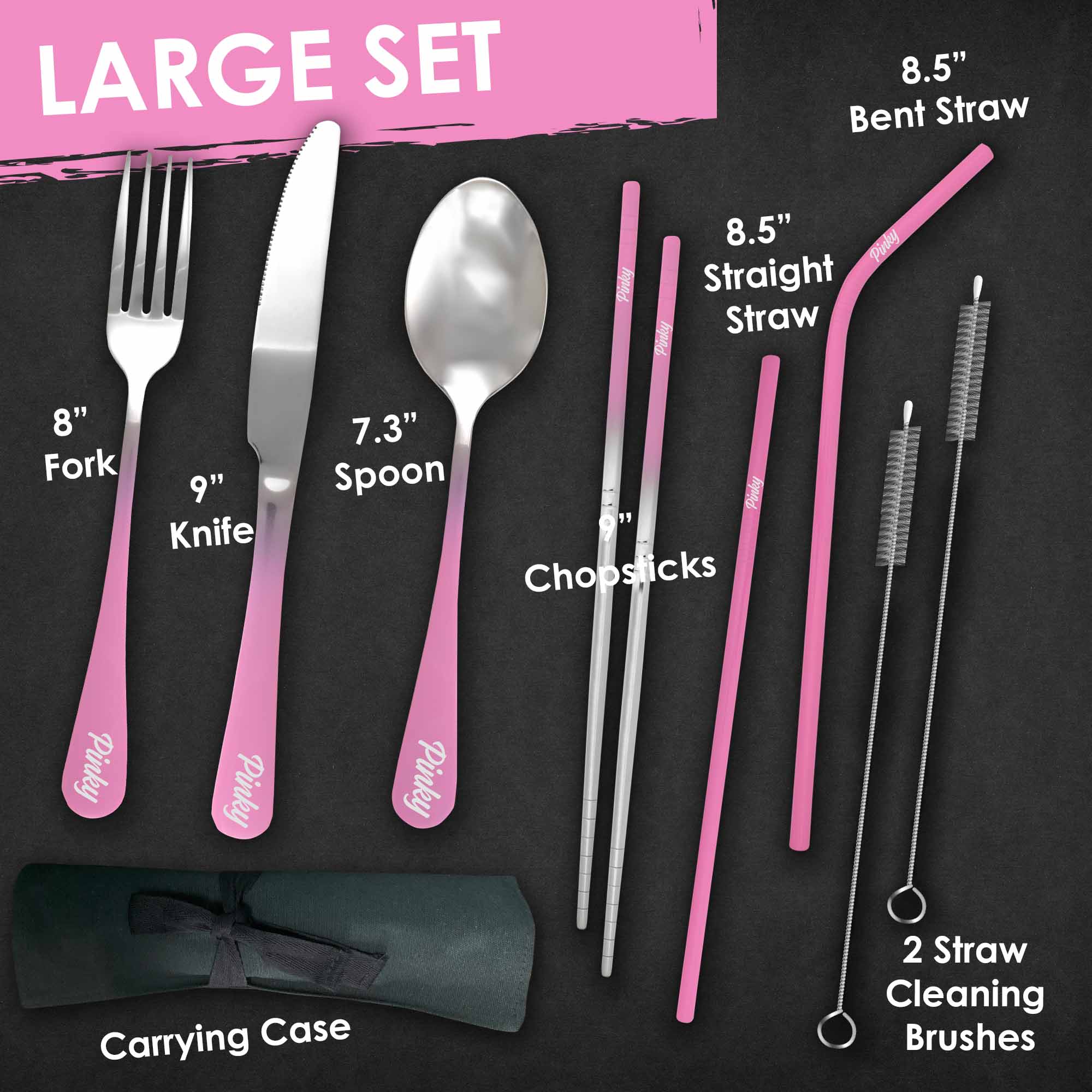 9-Piece Travel Flatware Set (Glossy Pink Ombré)