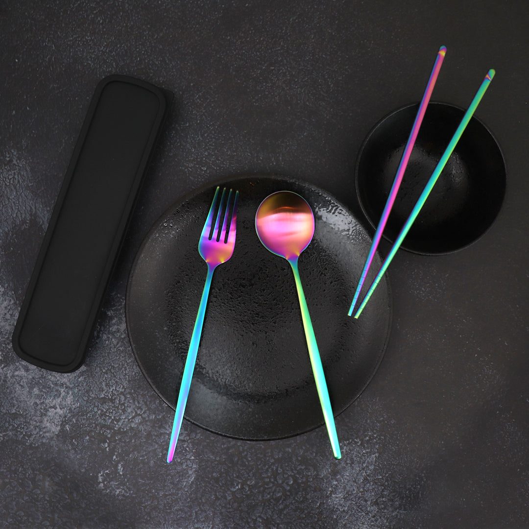 Travel Cutlery Box Set w/ Chopsticks (Satin Rainbow)