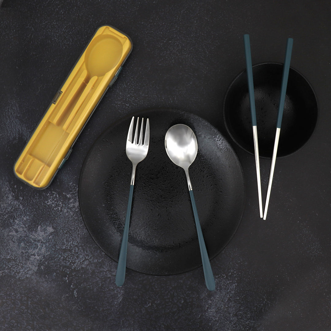 Travel Cutlery Box Set w/ Chopsticks (Teal)
