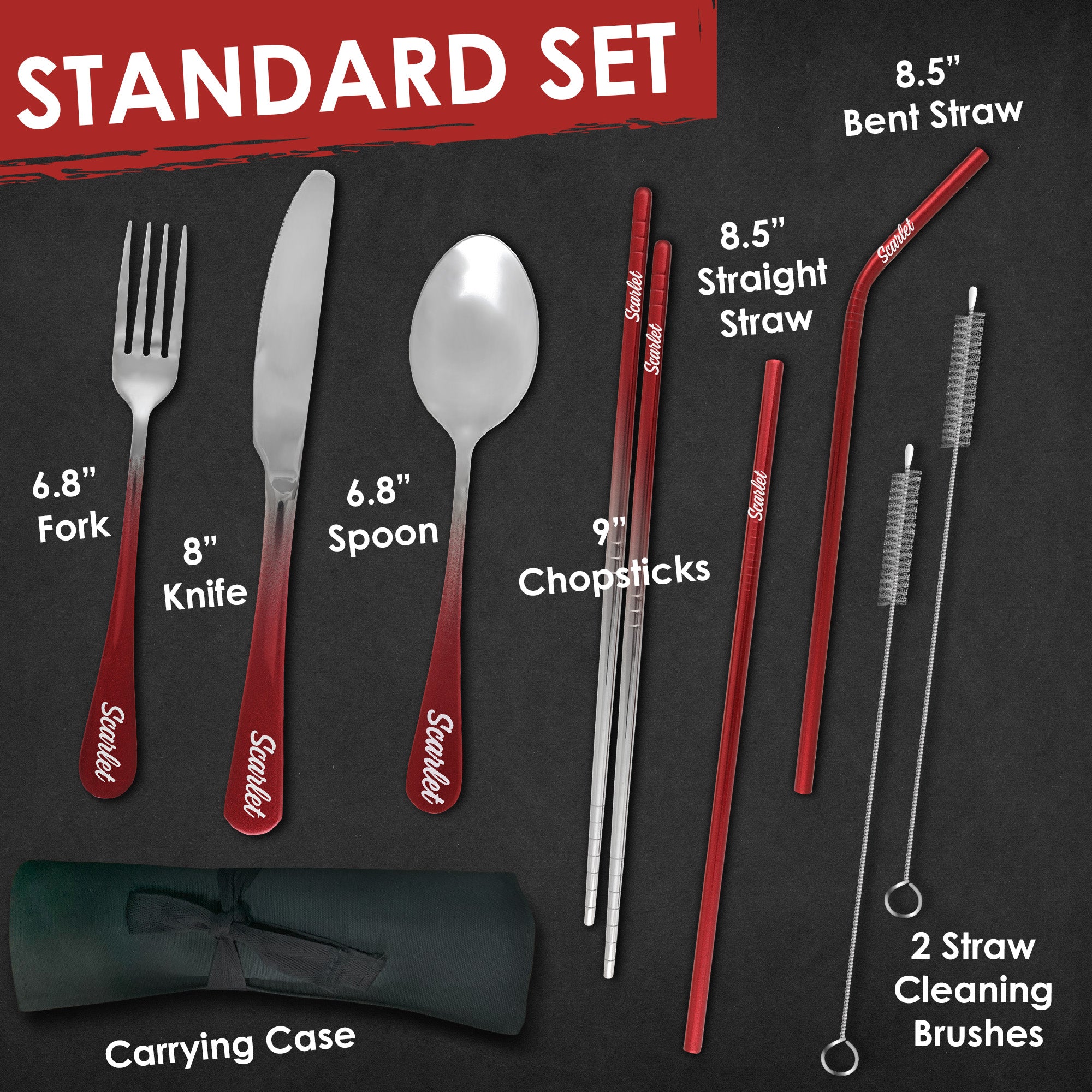 9-Piece Travel Flatware Set (Glossy Red Ombré)