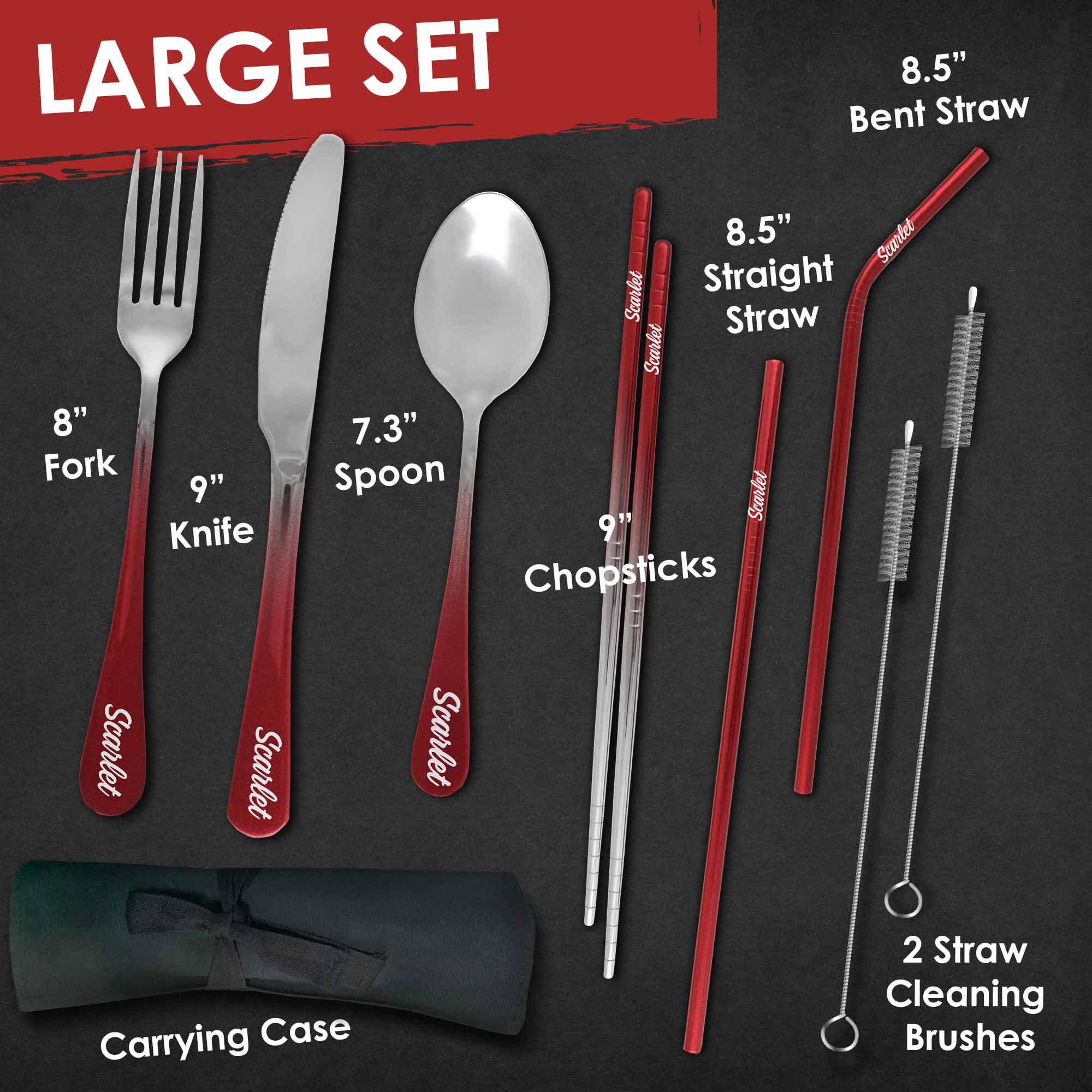 9-Piece Travel Flatware Set (Glossy Red Ombré)