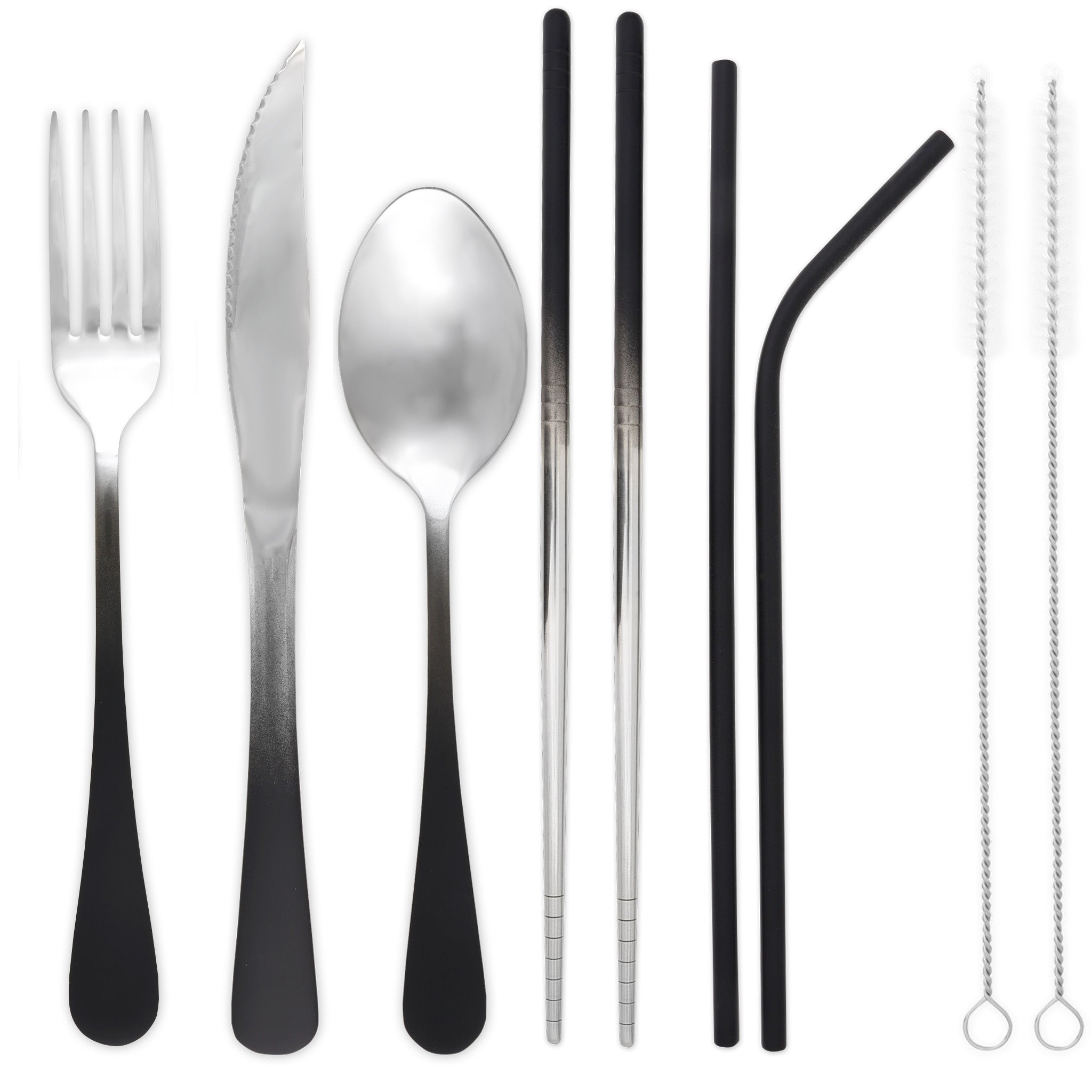 9-Piece Travel Flatware Set with Steak Knife (Matte Black Ombré)
