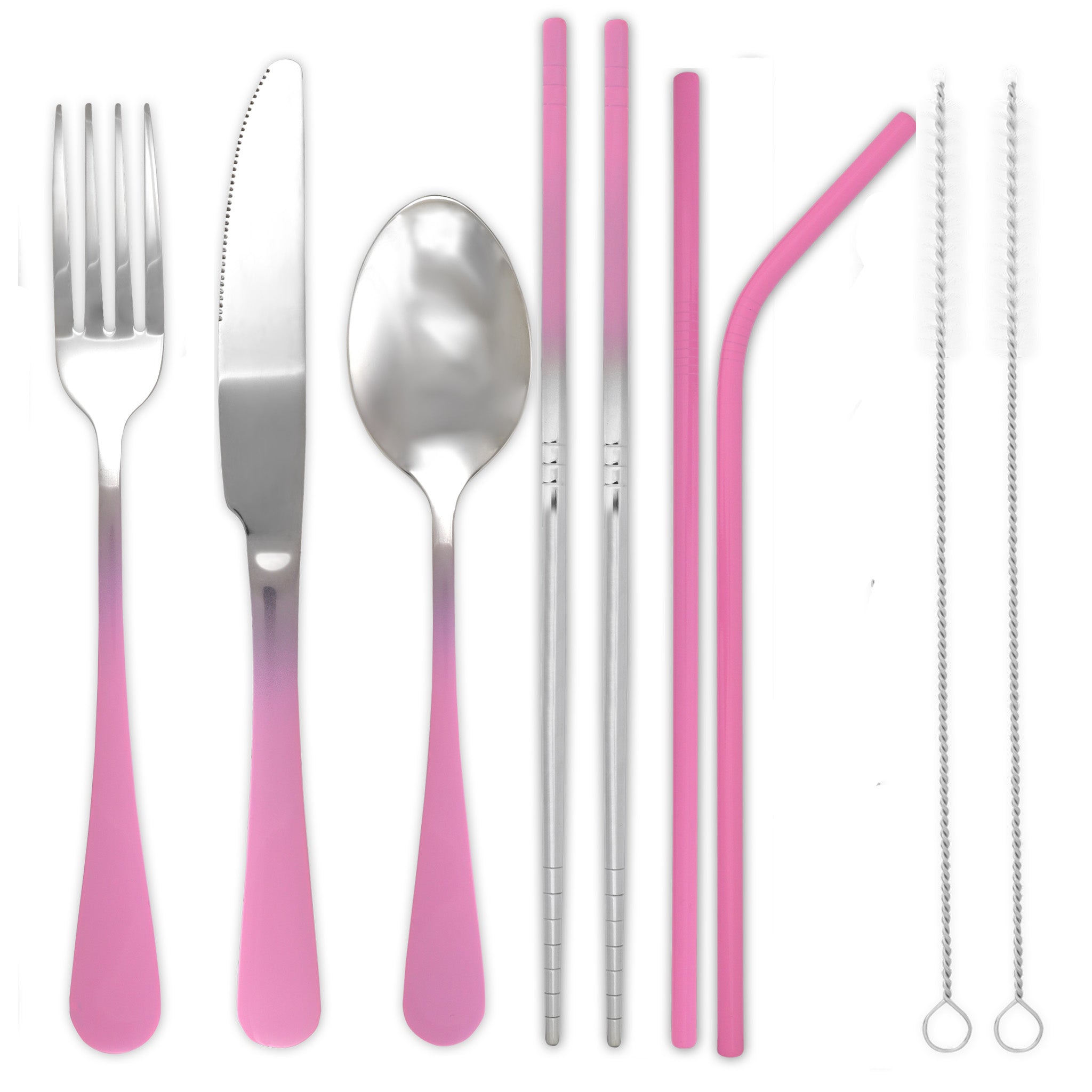 9-Piece Travel Flatware Set (Glossy Pink Ombré)