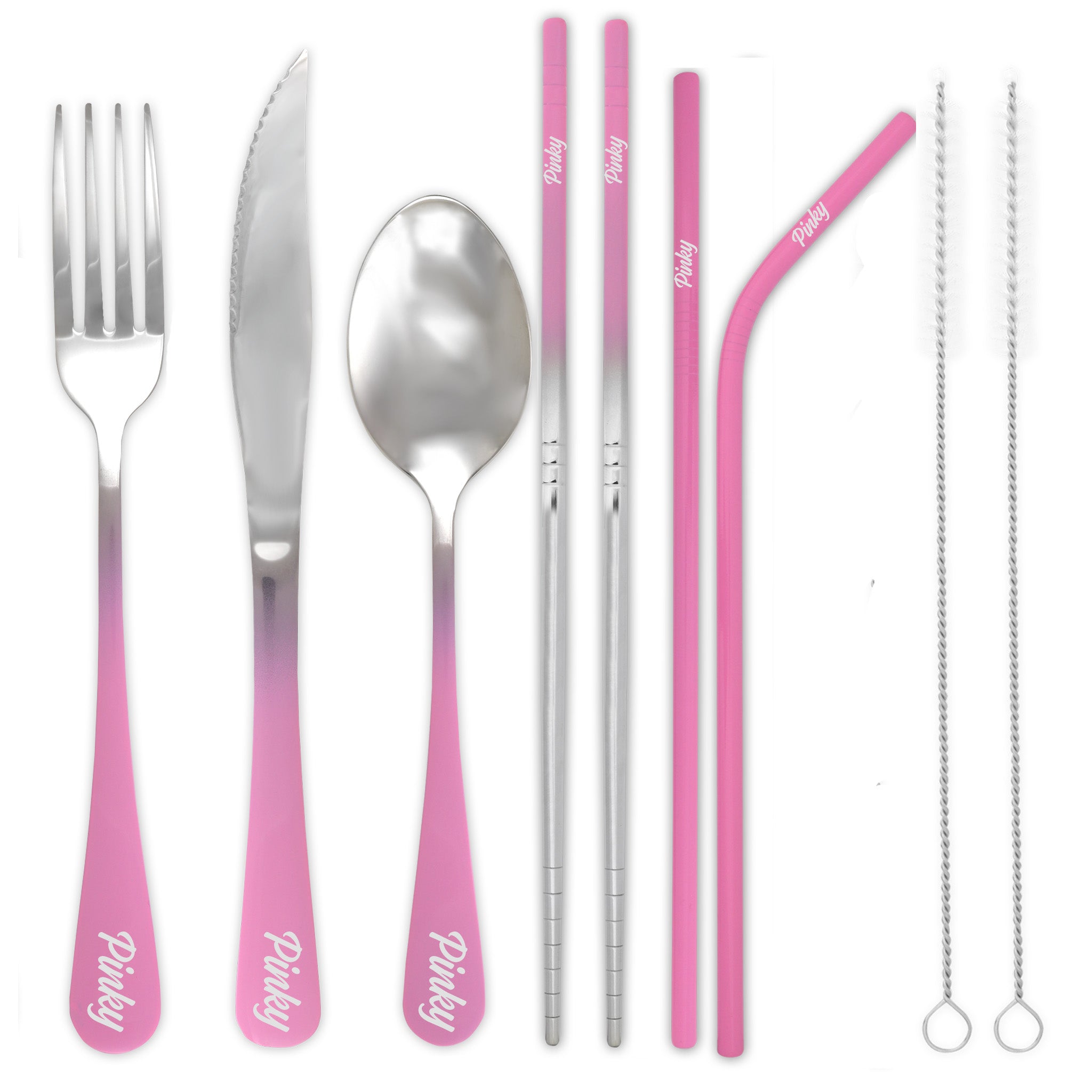 9-Piece Travel Flatware Set with Steak Knife (Glossy Pink Ombré)