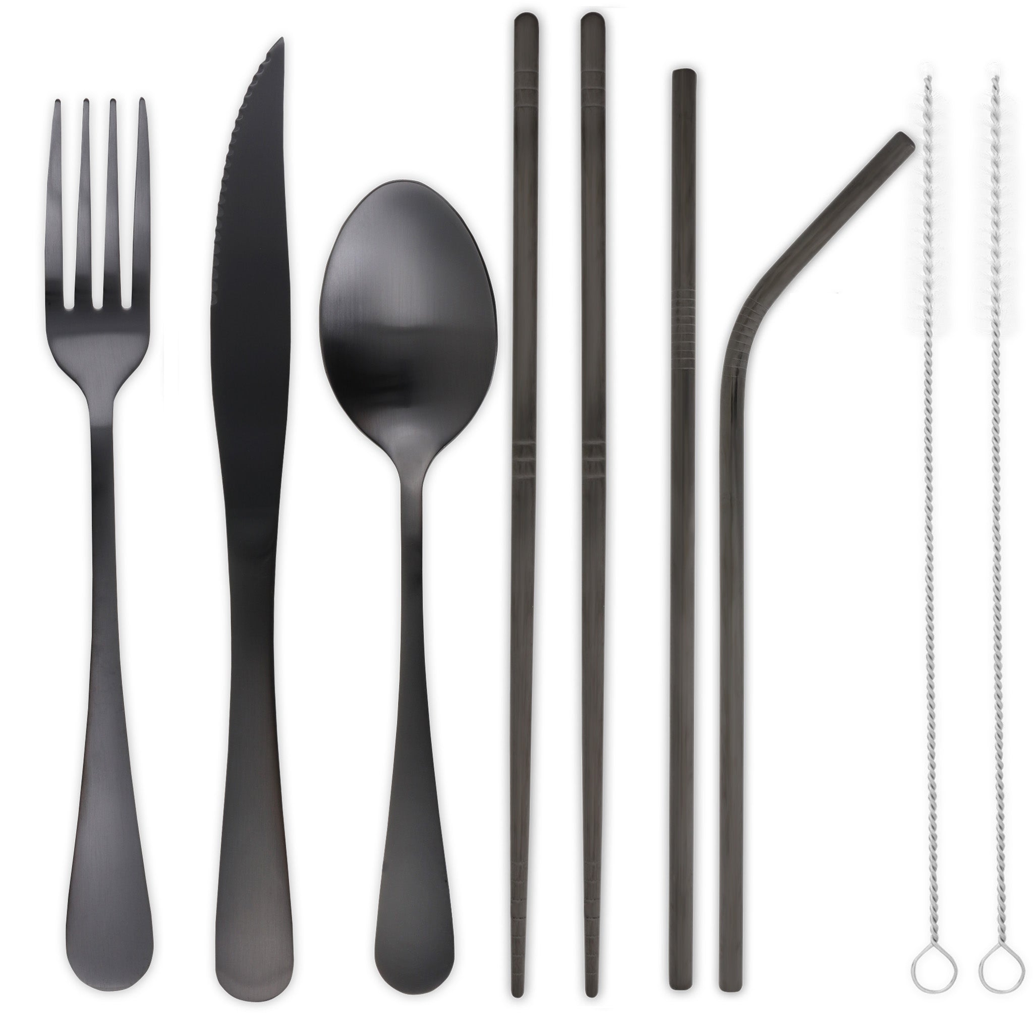 9-Piece Travel Flatware Set with Steak Knife (Satin Black)