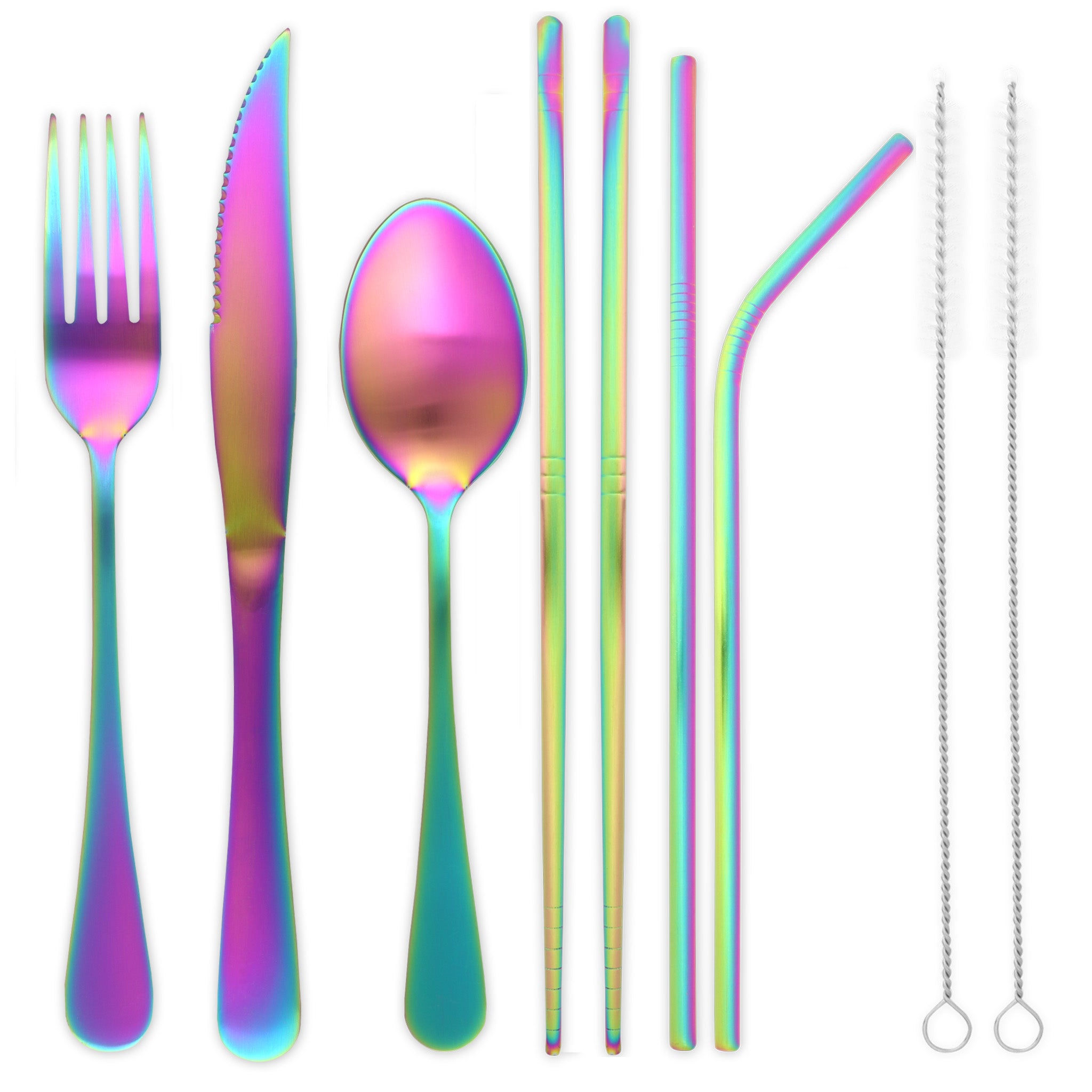 9-Piece Travel Flatware Set with Steak Knife (Satin Rainbow)