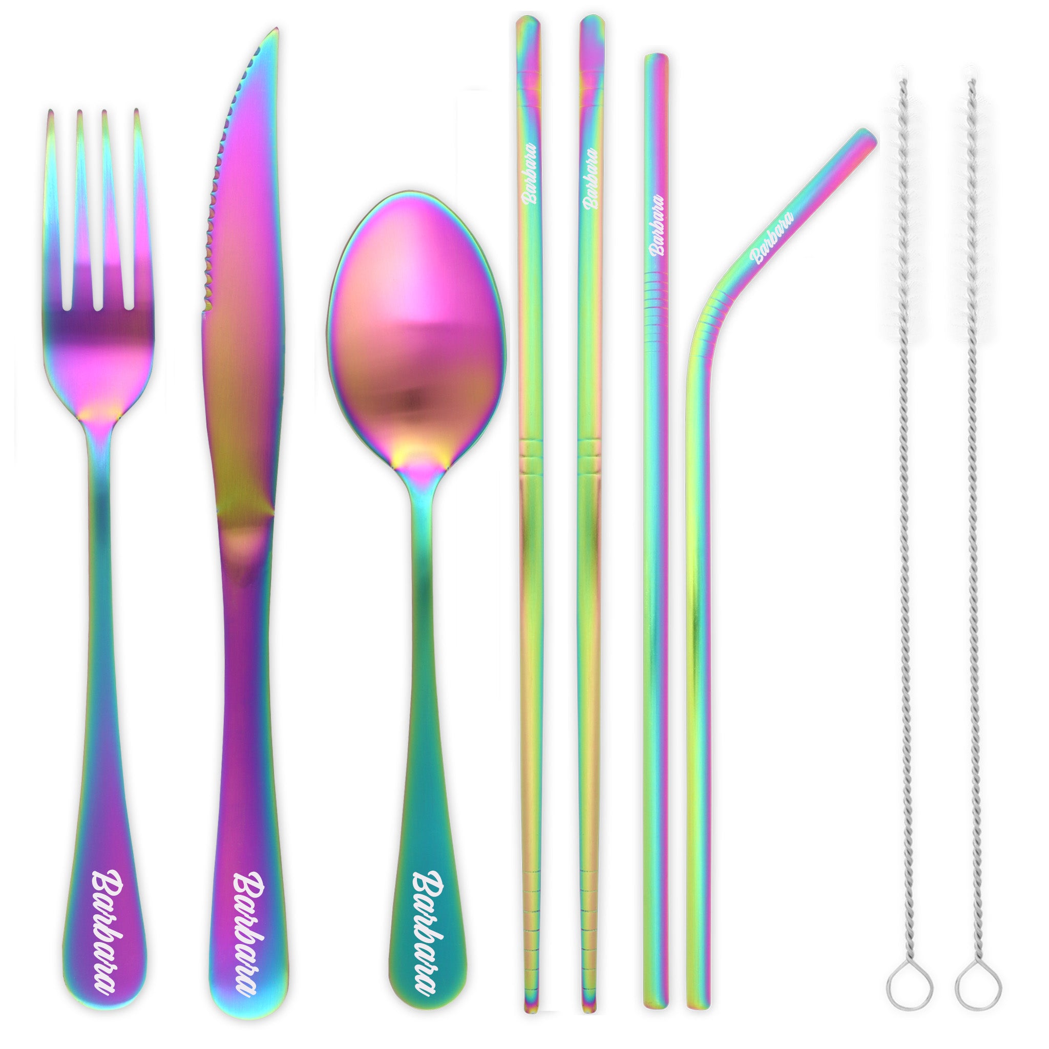 9-Piece Travel Flatware Set with Steak Knife (Satin Rainbow)