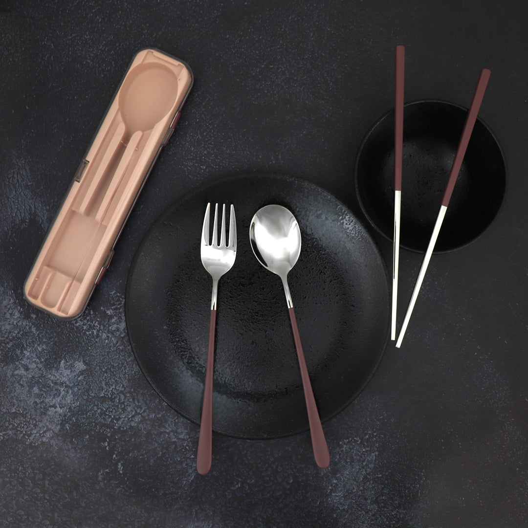 Travel Cutlery Box Set w/ Chopsticks (Wine)