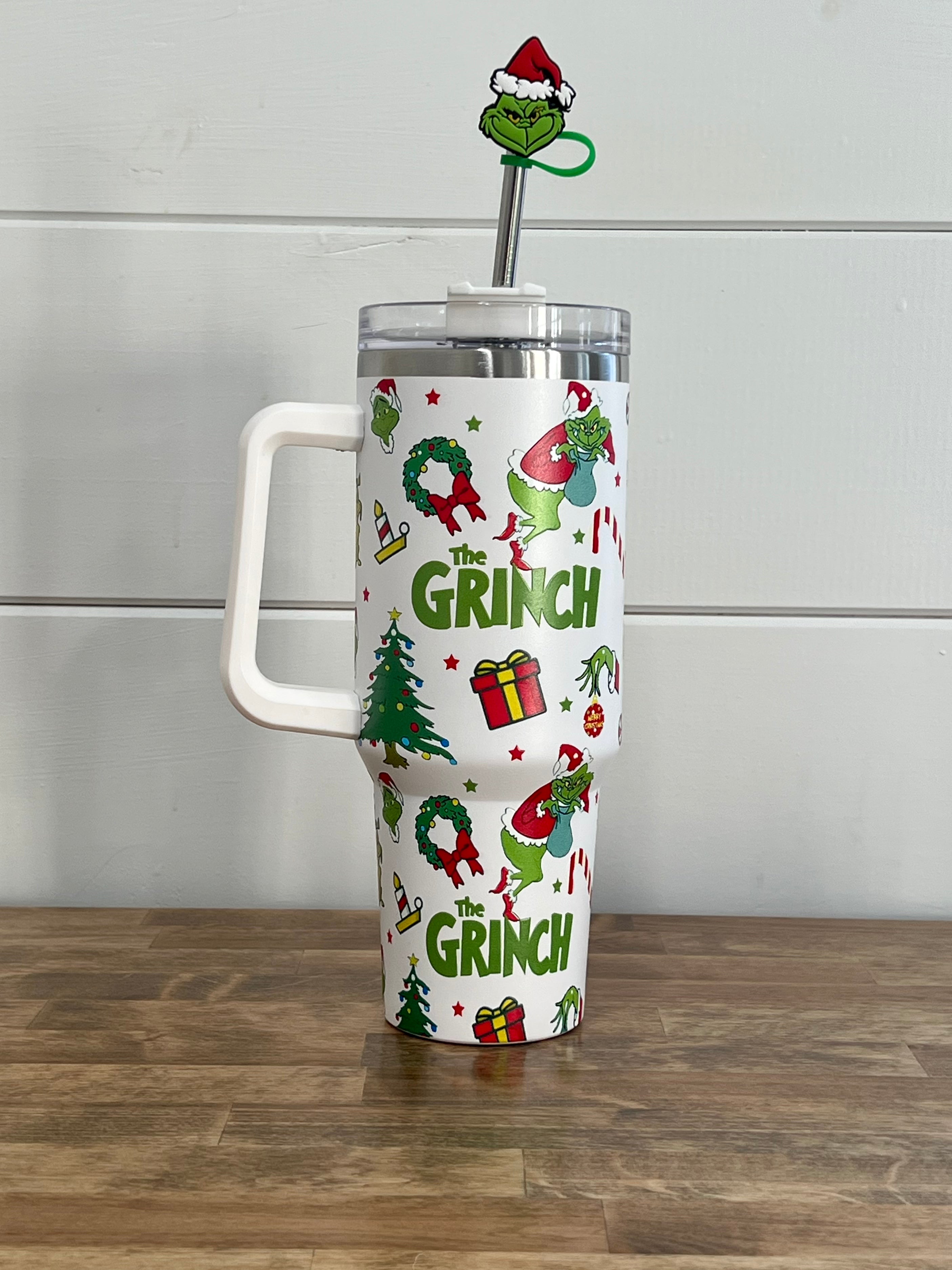 Merry Grinchmas- The Grinch Tumbler with Handle - Christmas Tumbler -  Green/White Tumbler- 20oz - 40oz