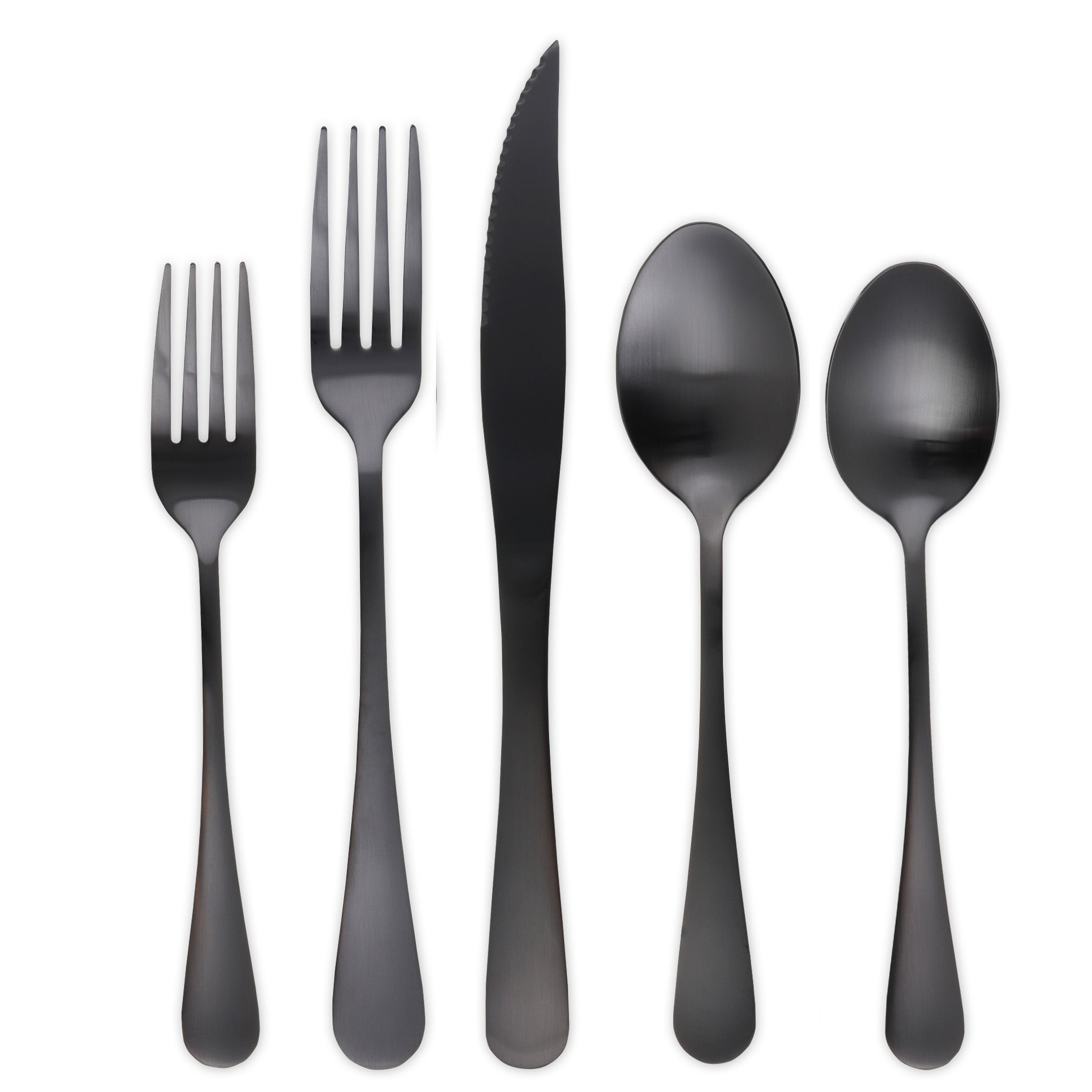 Traditional Deluxe Travel Flatware Set with Steak Knife (Satin Black)