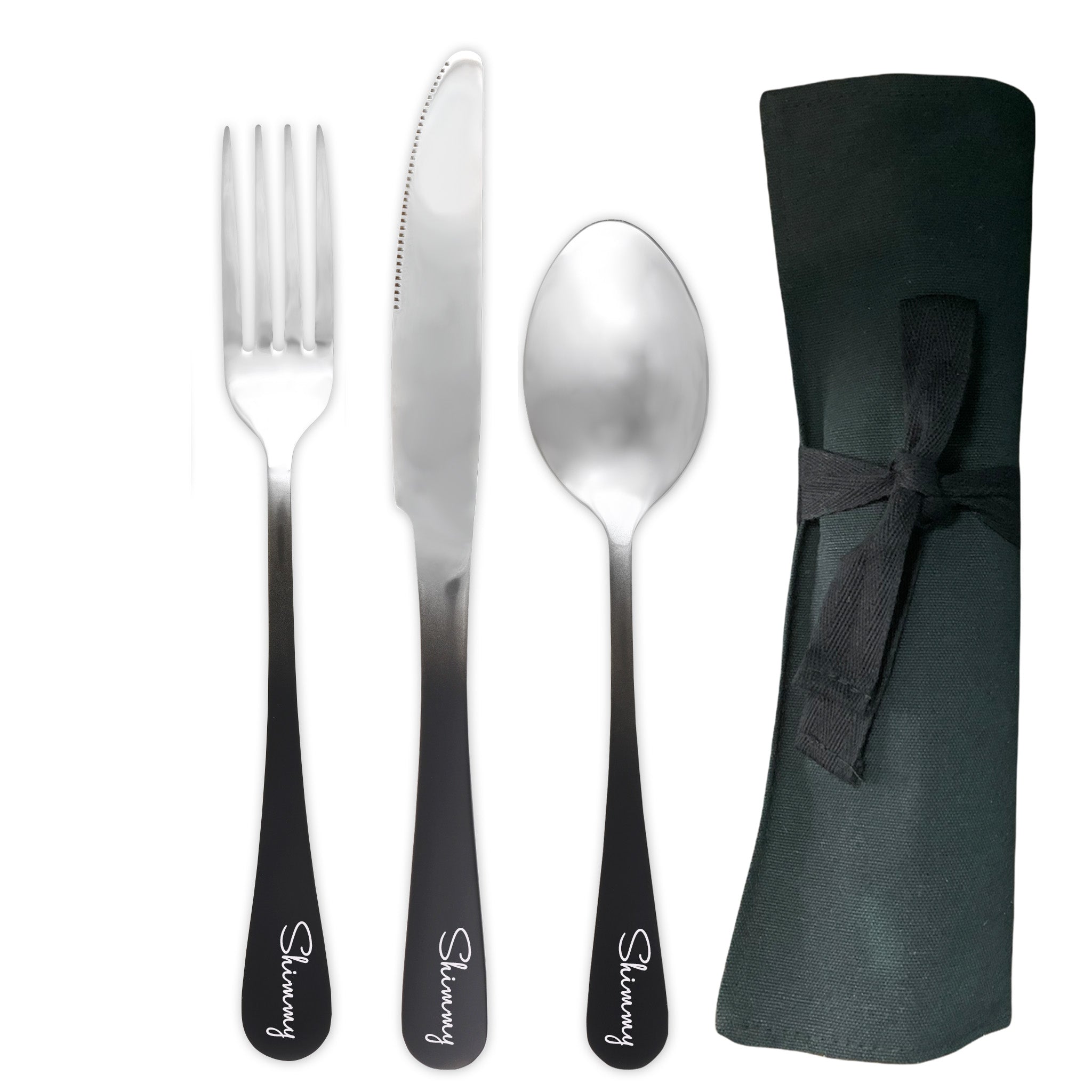 Large Traditional Travel Flatware Set with Dinner Knife (Matte Black Ombré)