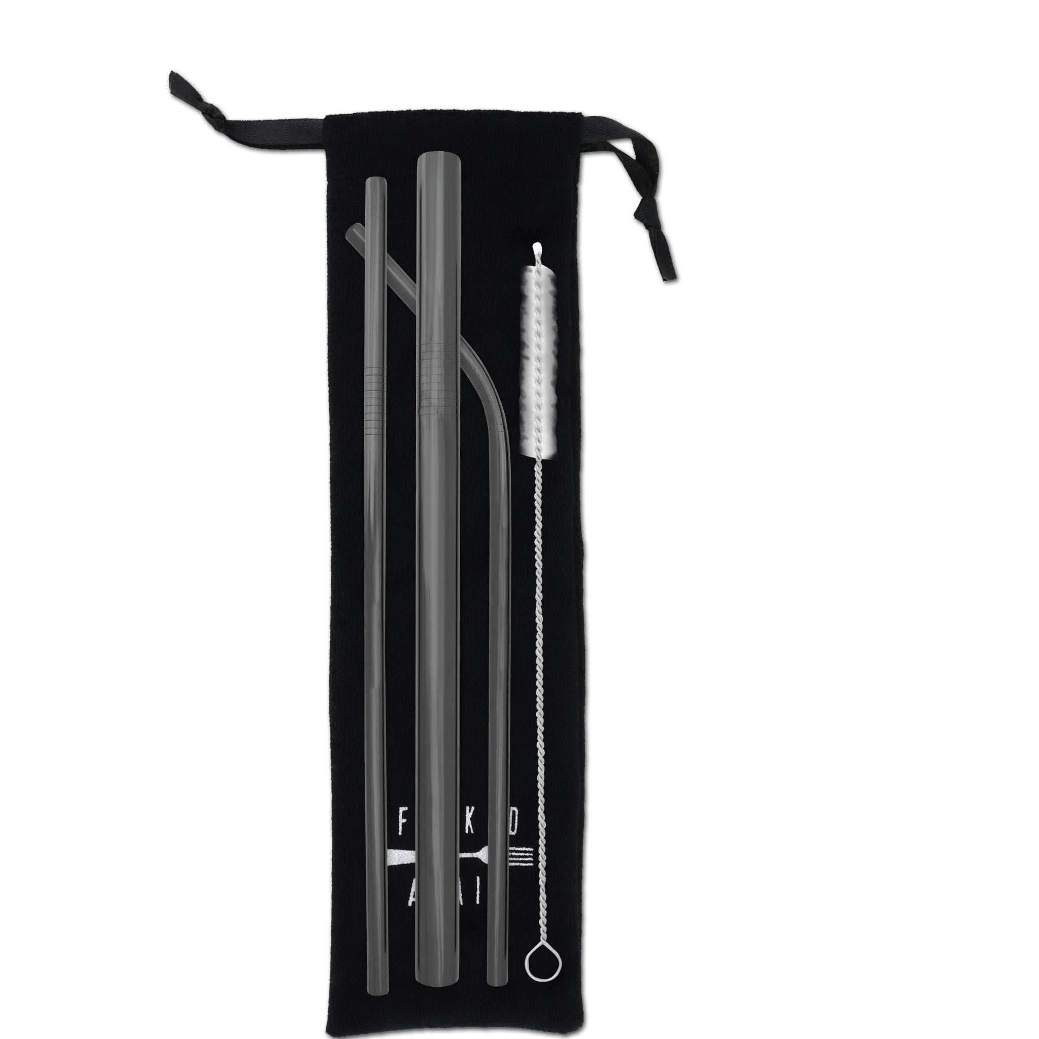 Triple Threat Stainless Steel Straw Set with Travel Pouch (Black)