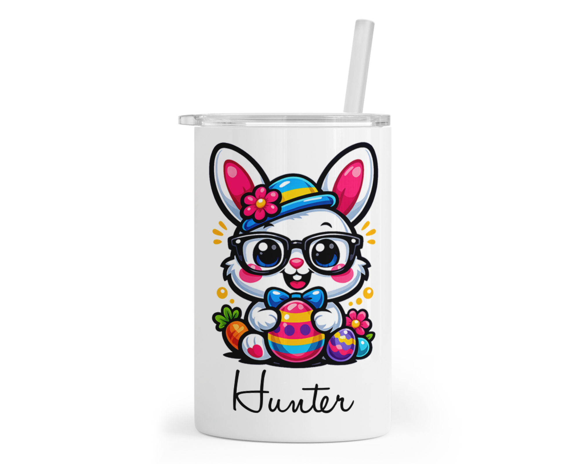 Personalized Easter Bunny Tumbler – 12oz Kids Cup with Name – Includes Reusable Straw