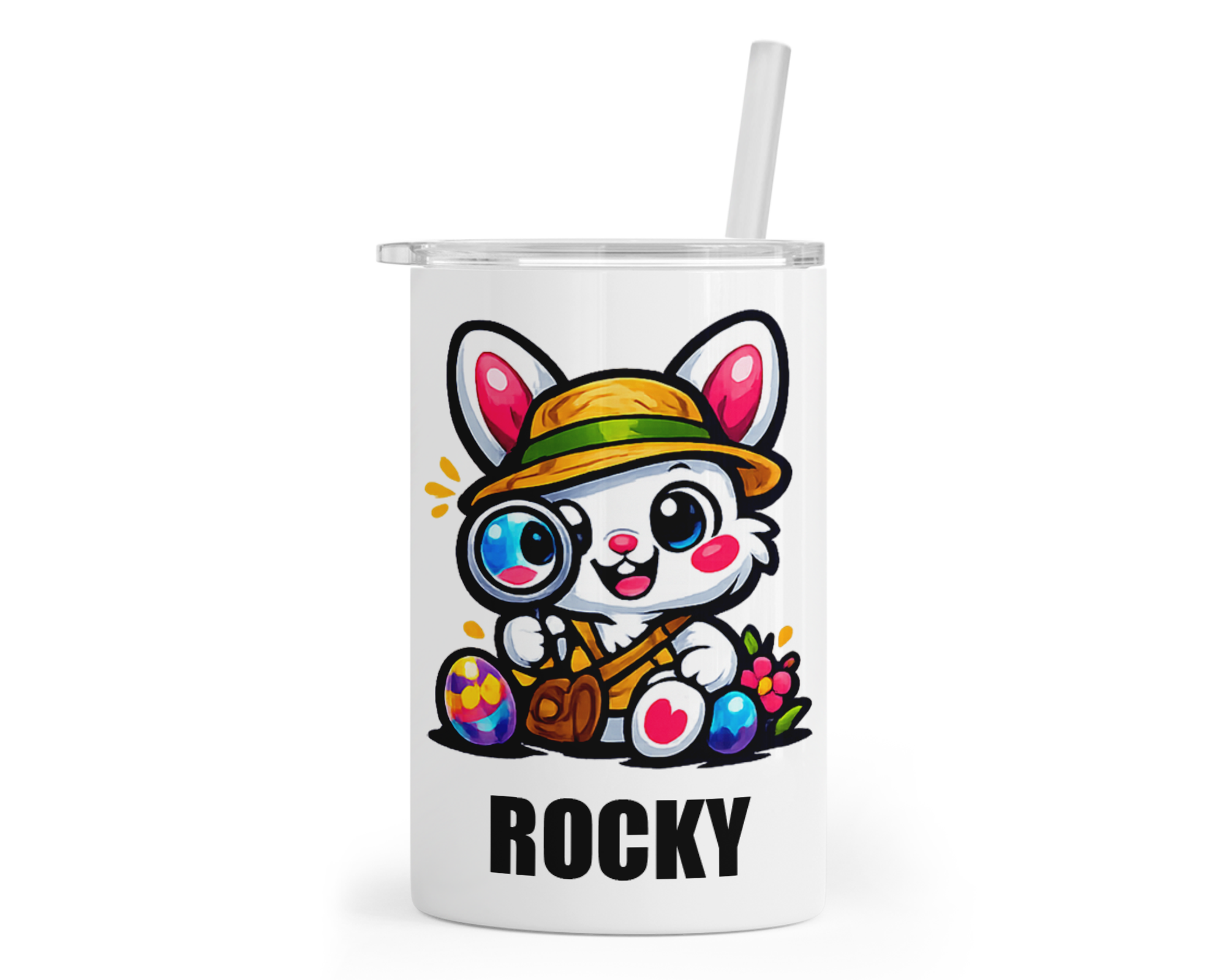 Personalized Easter Bunny Tumbler – 12oz Kids Cup with Name – Includes Reusable Straw