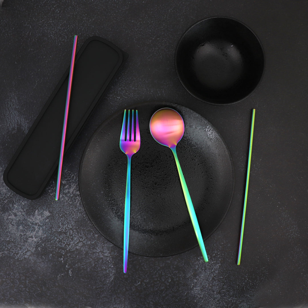 Travel Cutlery Box Set w/ Straws (Satin Rainbow)