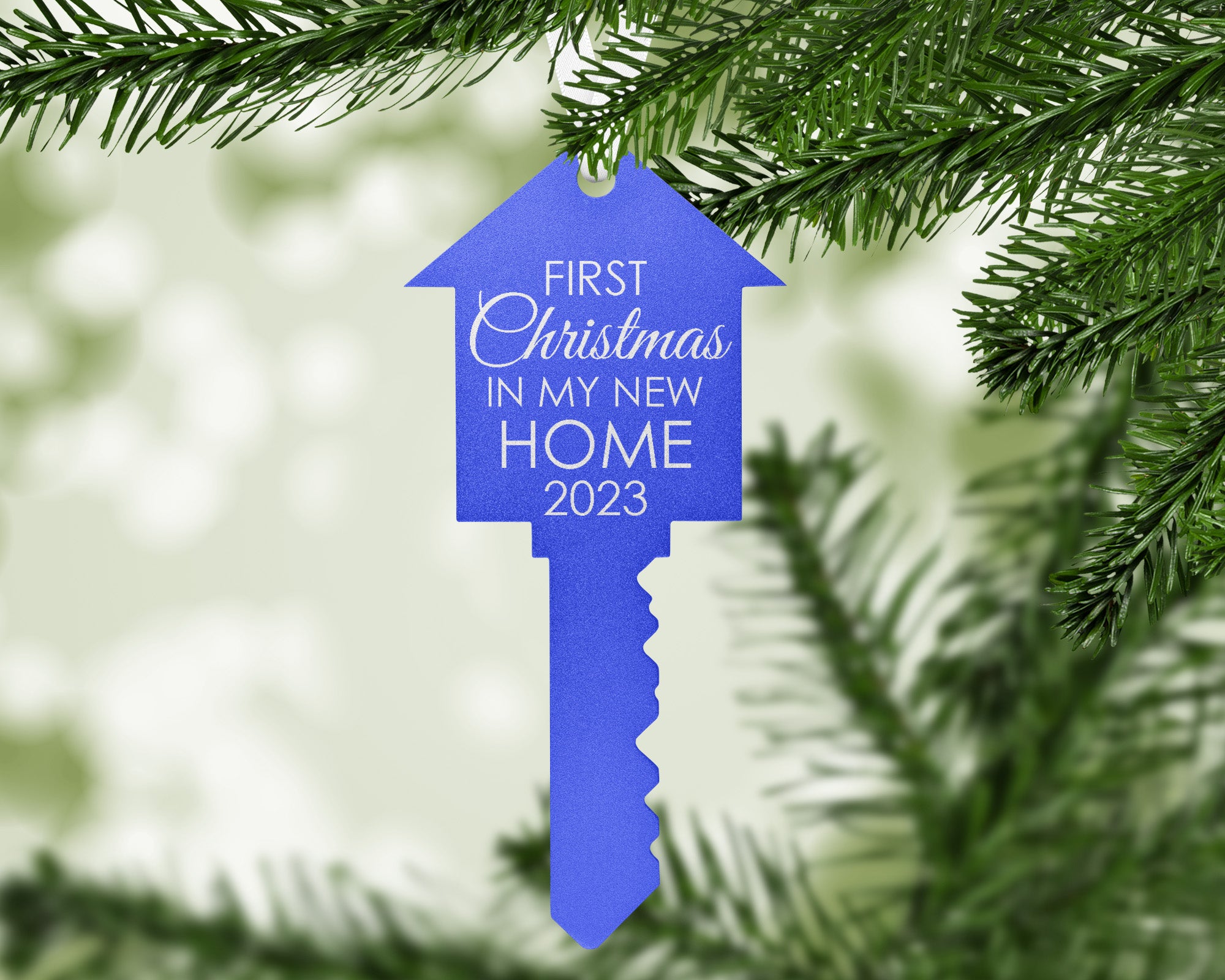 First Christmas in Our/My New Home Key Ornament (Deep Blue)