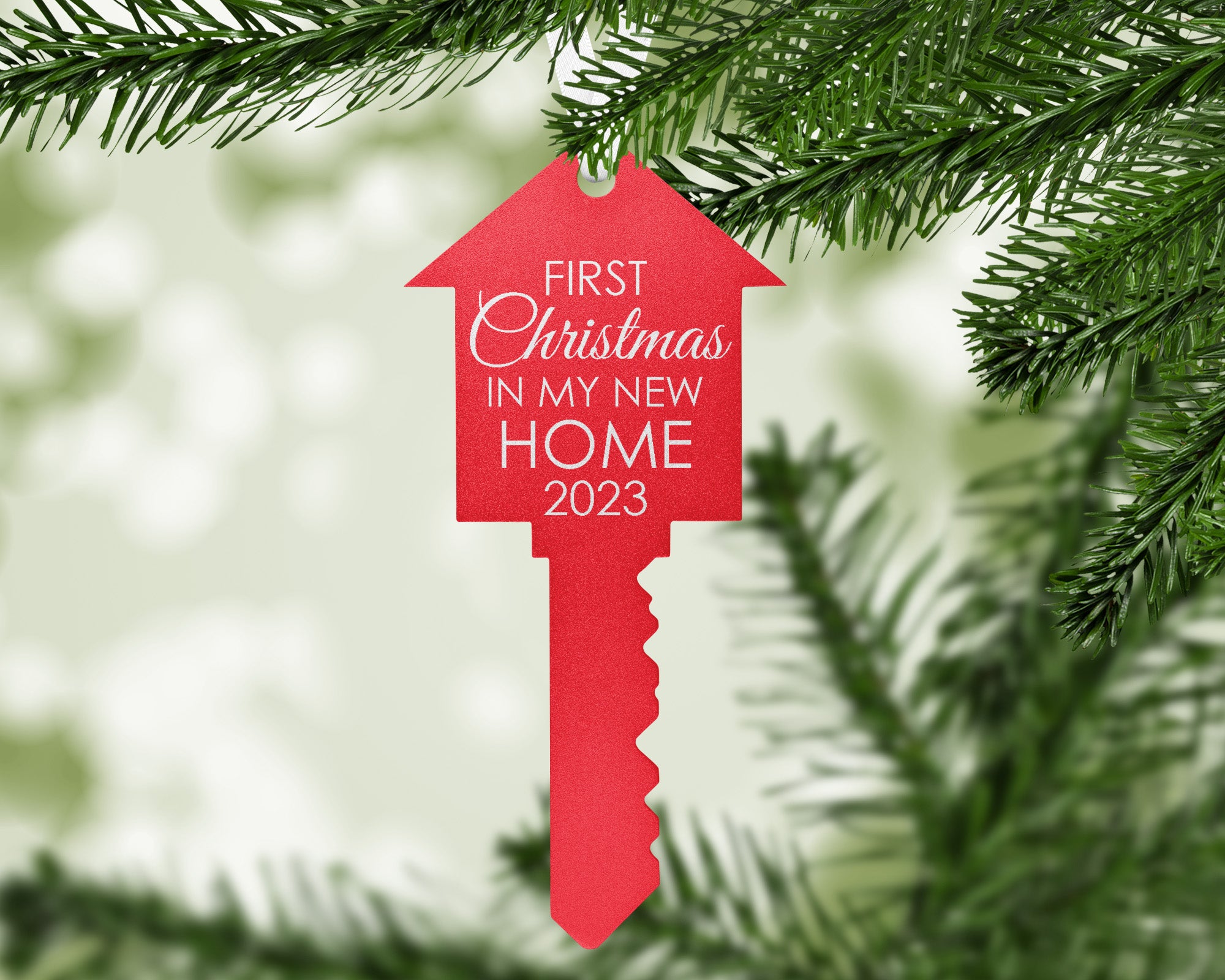 First Christmas in Our/My New Home Key Ornament (Deep Red)