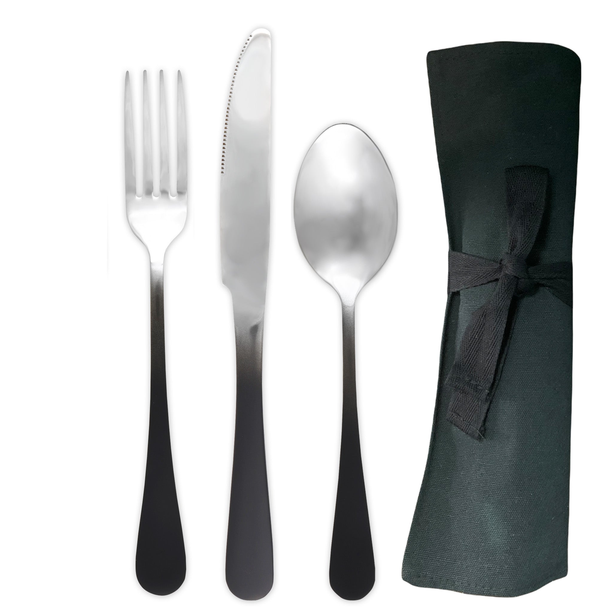Large Traditional Travel Flatware Set with Dinner Knife (Matte Black Ombré)