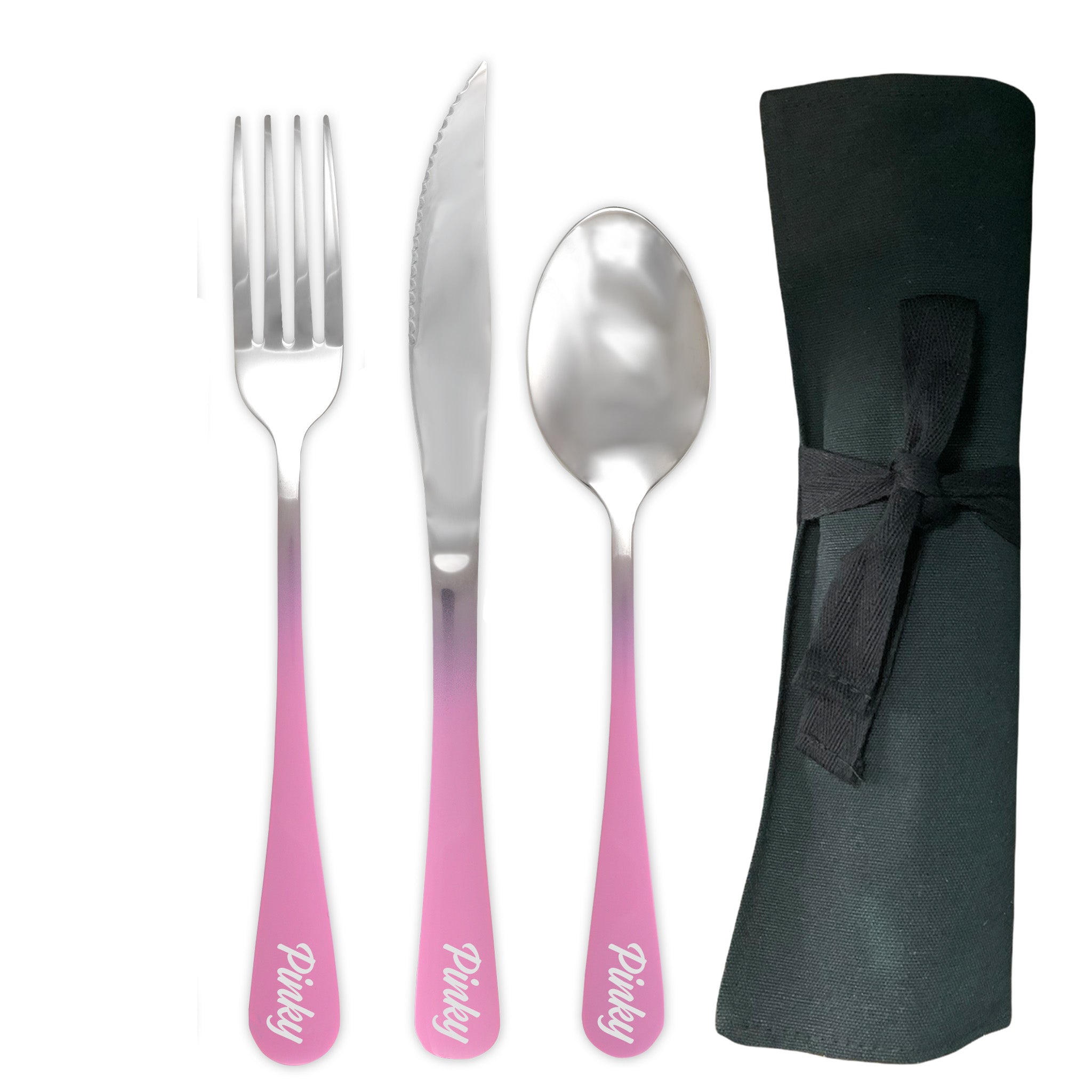 Large Traditional Travel Flatware Set with Steak Knife (Glossy Pink Ombré)