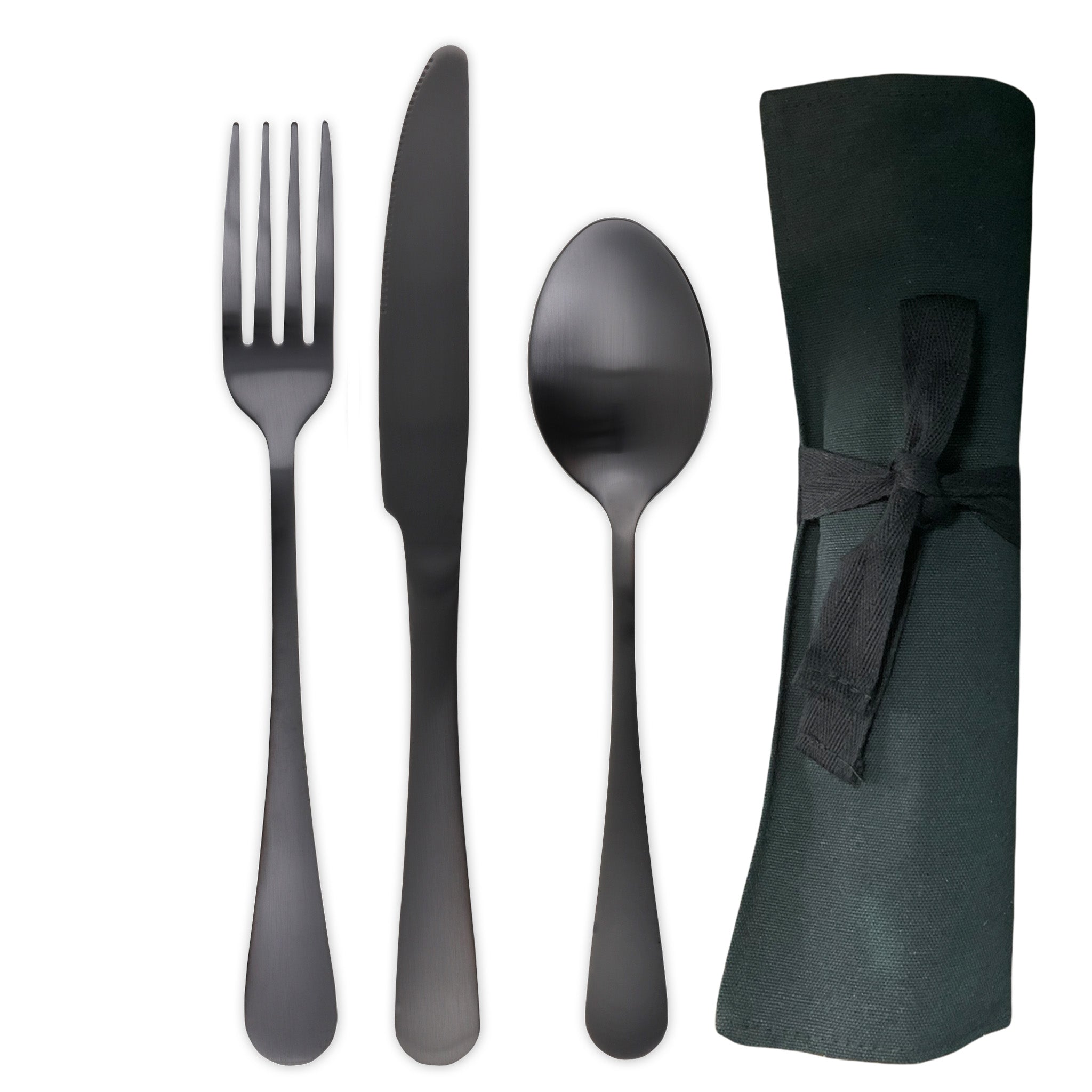 Large Traditional Travel Flatware Set with Dinner Knife (Satin Black)